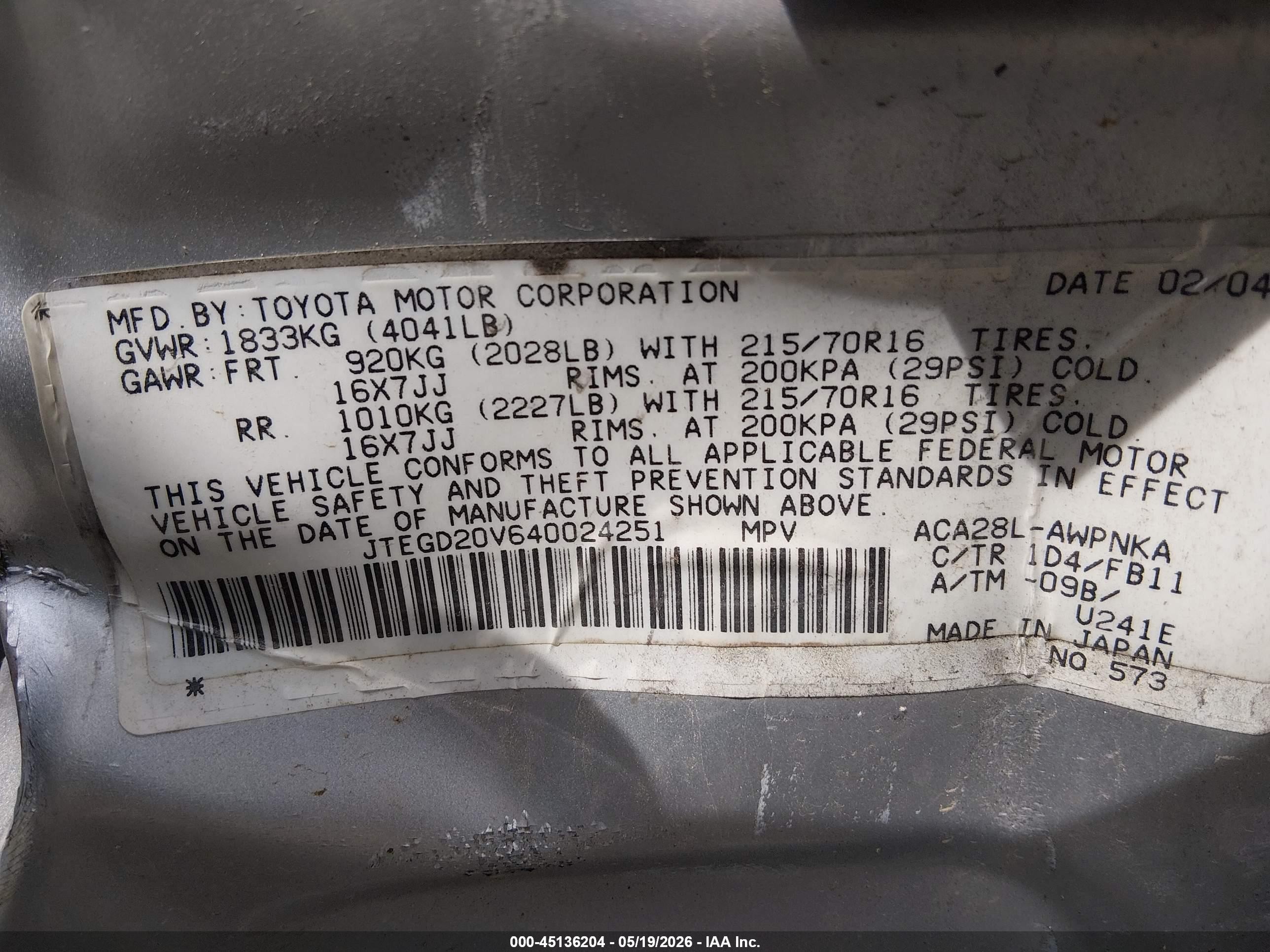 2004 Toyota Rav4   Silver vin: JTEGD20V640024251