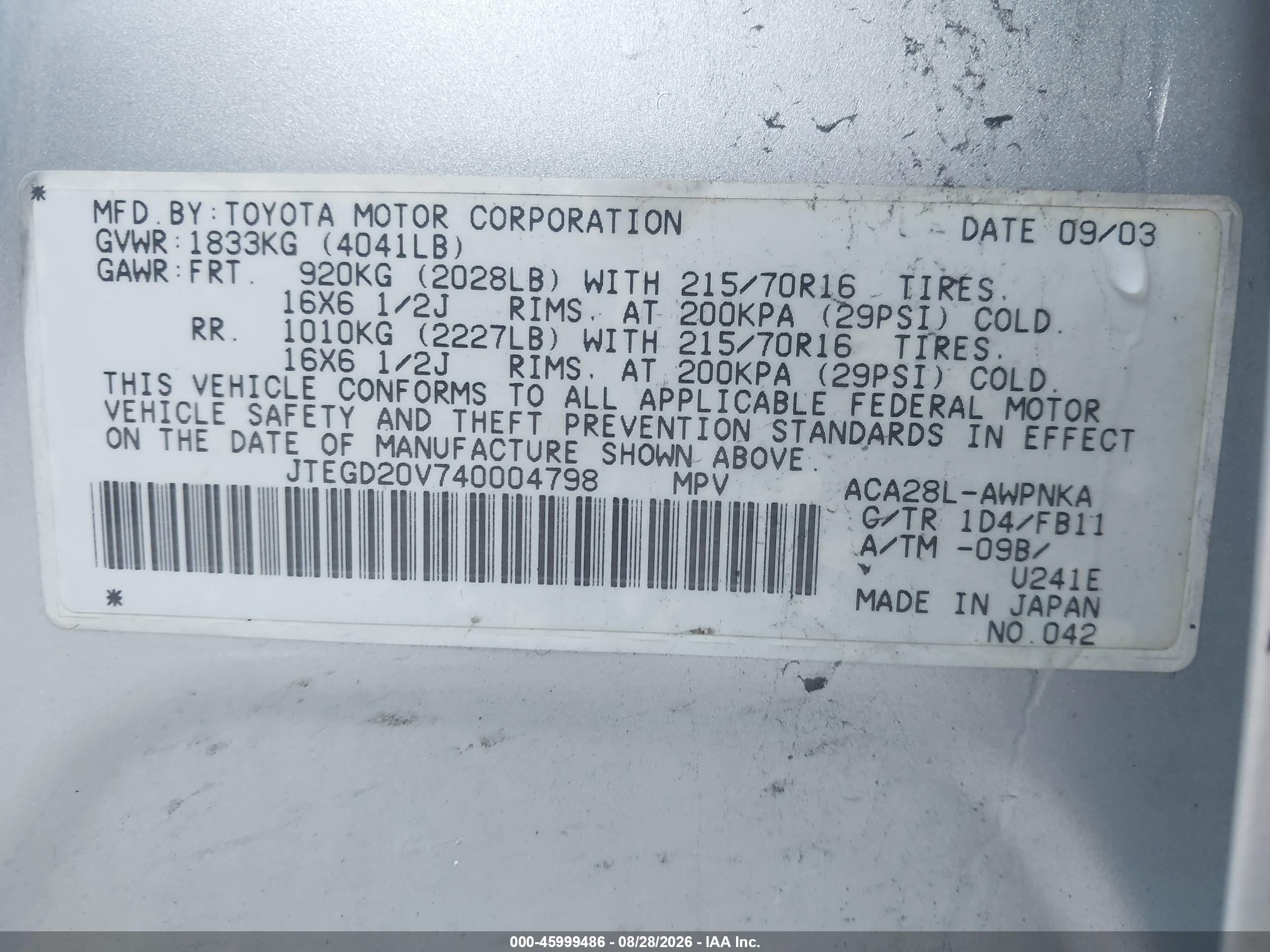 2004 Toyota Rav4   Silver vin: JTEGD20V740004798