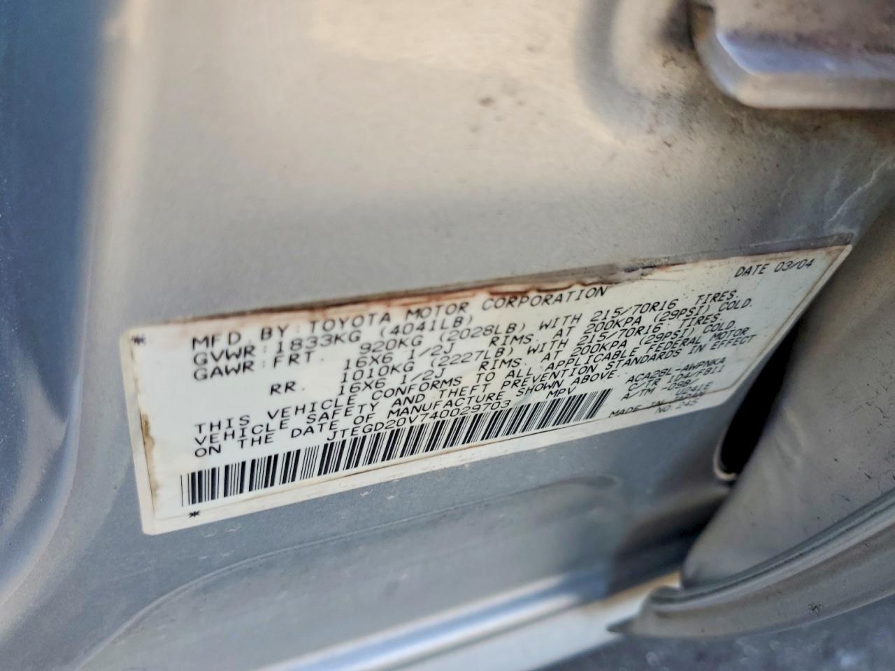2004 Toyota Rav4 Base Silver vin: JTEGD20V740029703