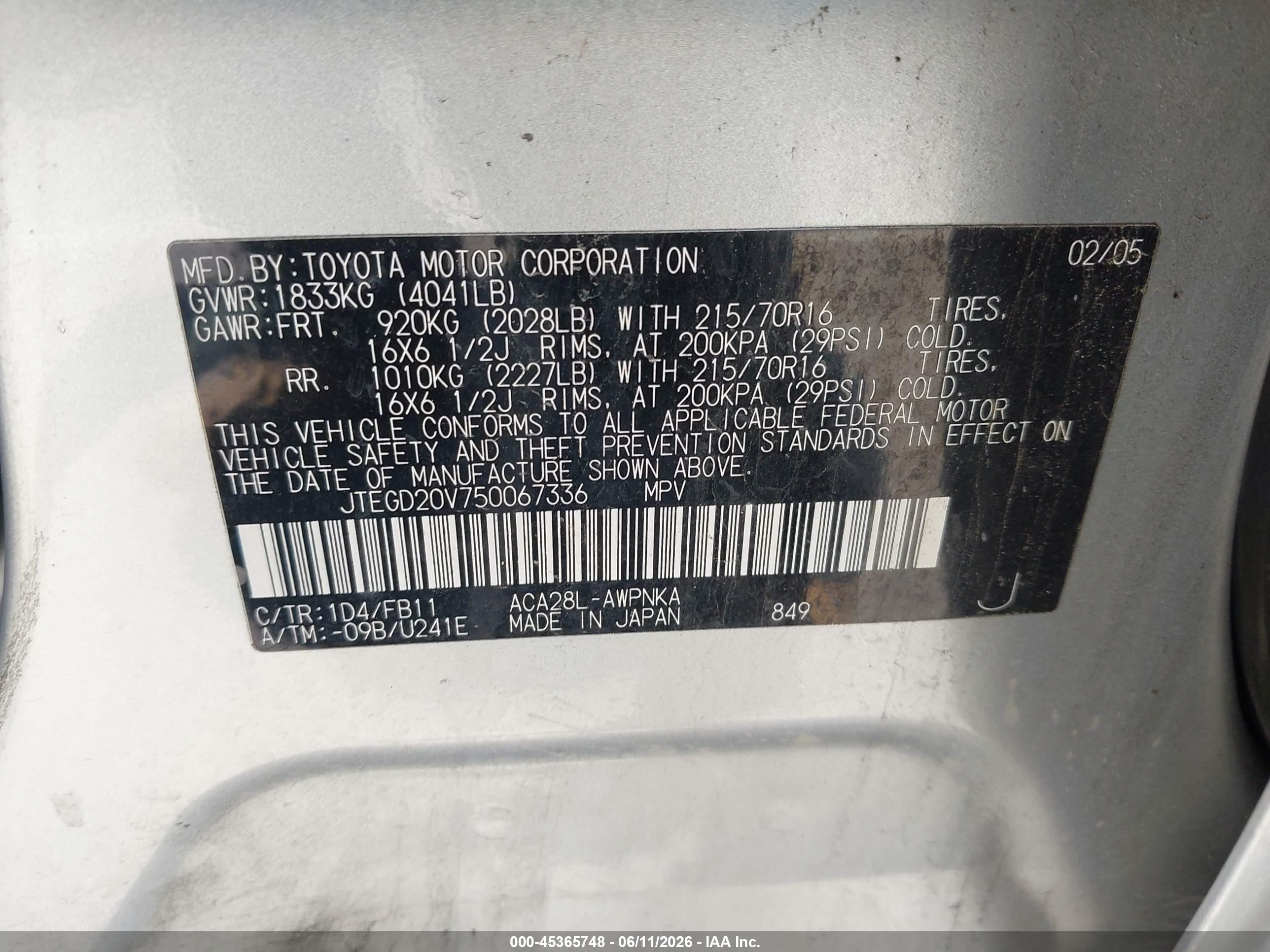 2005 Toyota Rav4   Silver vin: JTEGD20V750067336