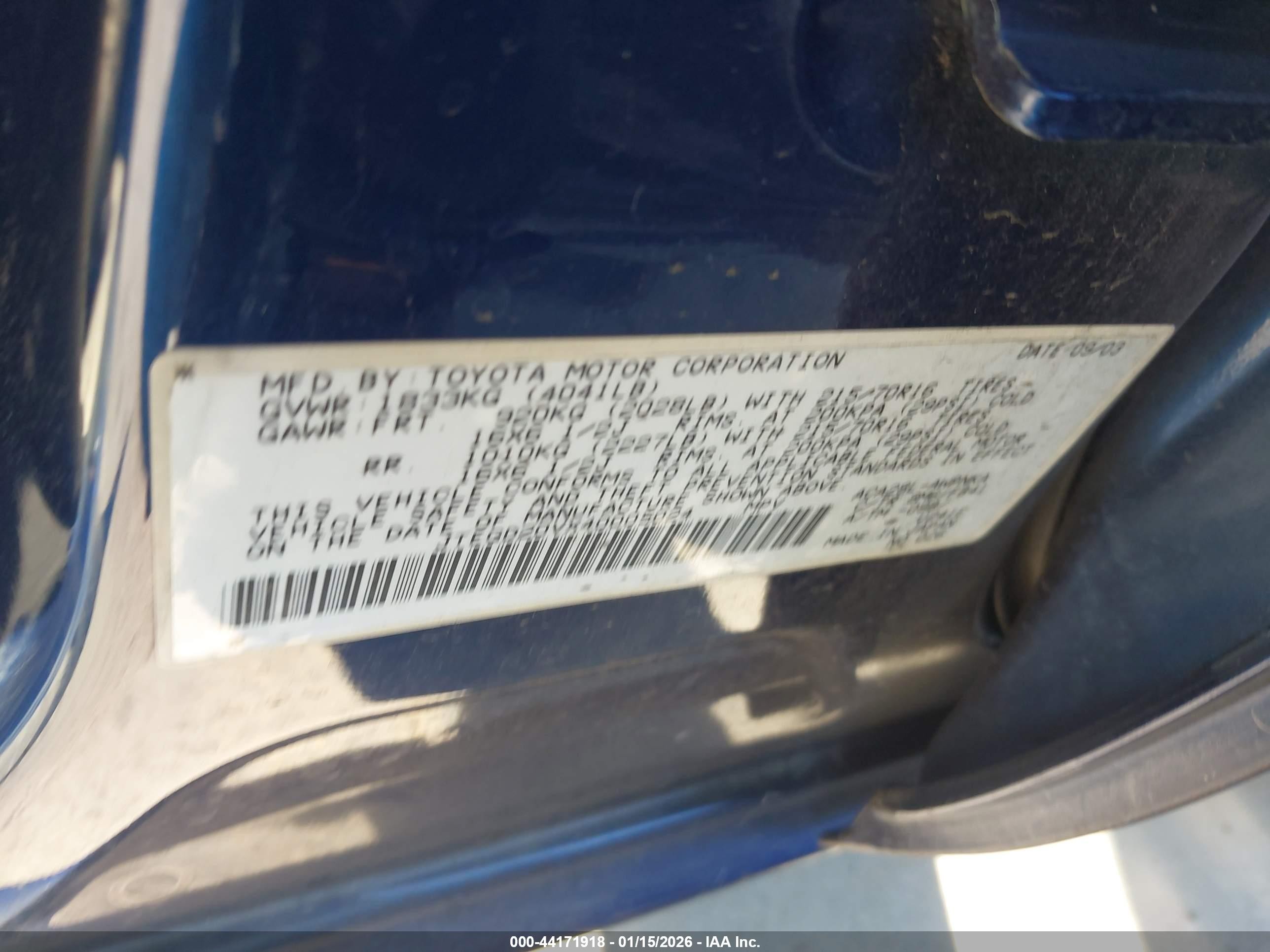2004 Toyota Rav4   Blue vin: JTEGD20VX40005024