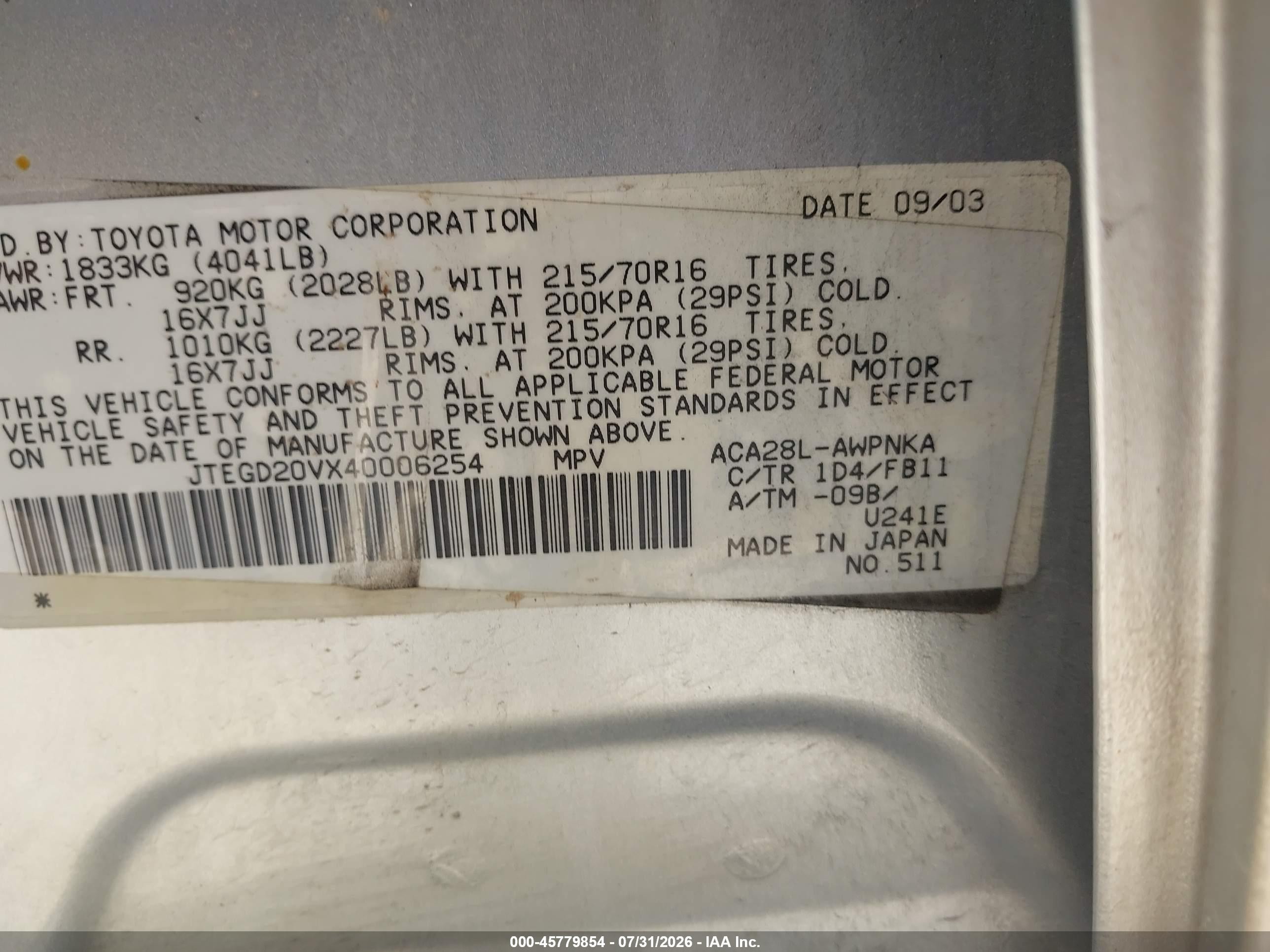2004 Toyota Rav4   Silver vin: JTEGD20VX40006254