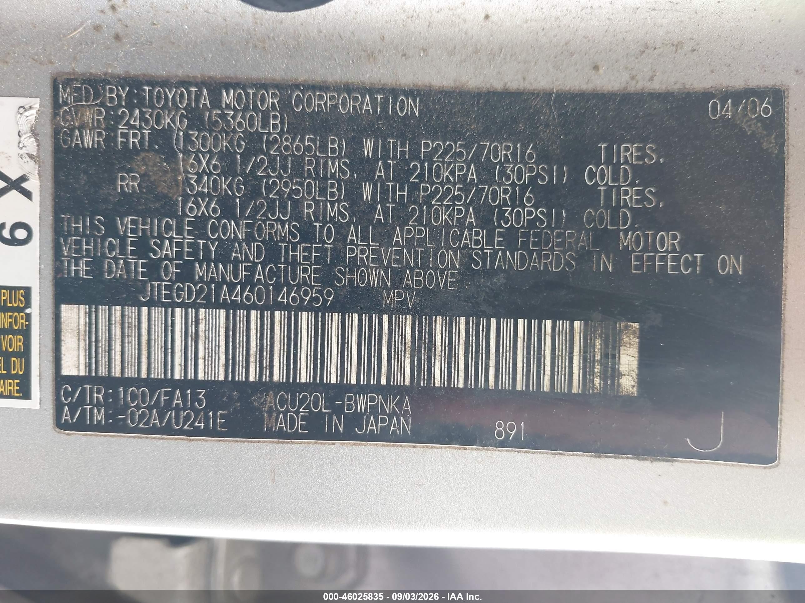 2006 Toyota Highlander   Silver vin: JTEGD21A460146959