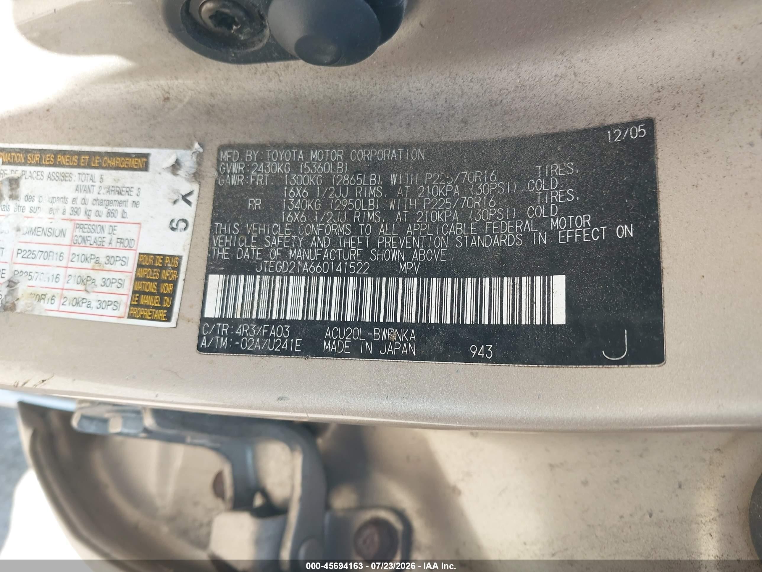 2006 Toyota Highlander   Бежевый vin: JTEGD21A660141522