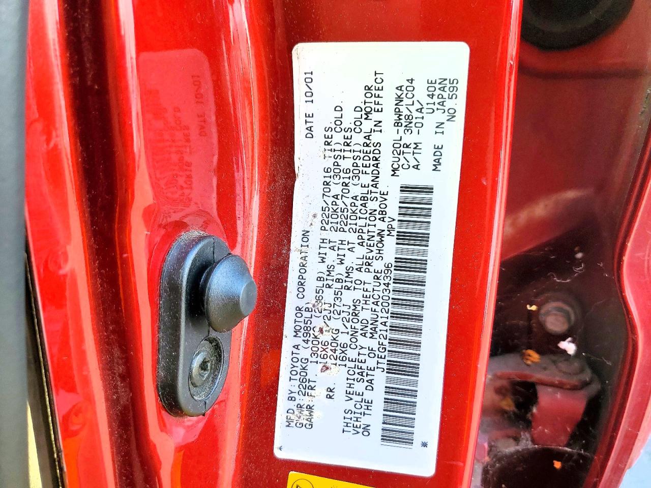 2002 Toyota Highlander Limited Red vin: JTEGF21A120034396