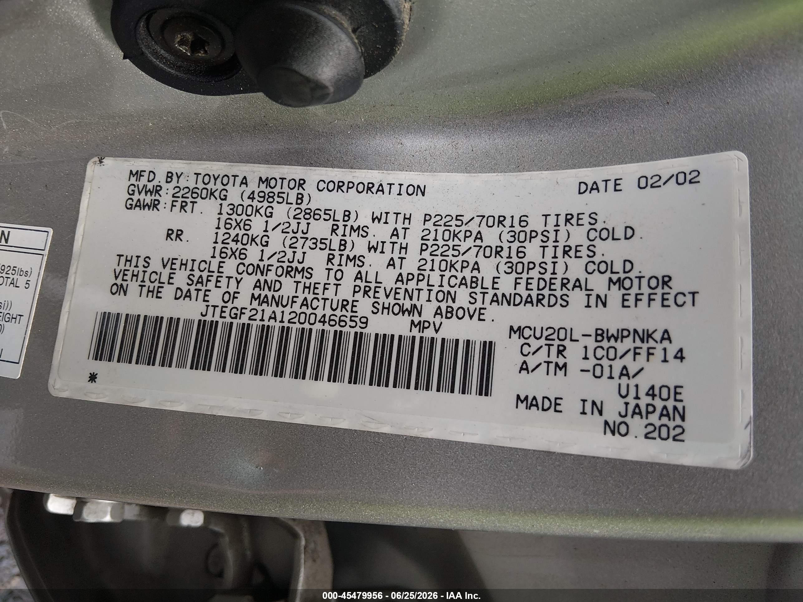 2002 Toyota Highlander Limited V6 Silver vin: JTEGF21A120046659
