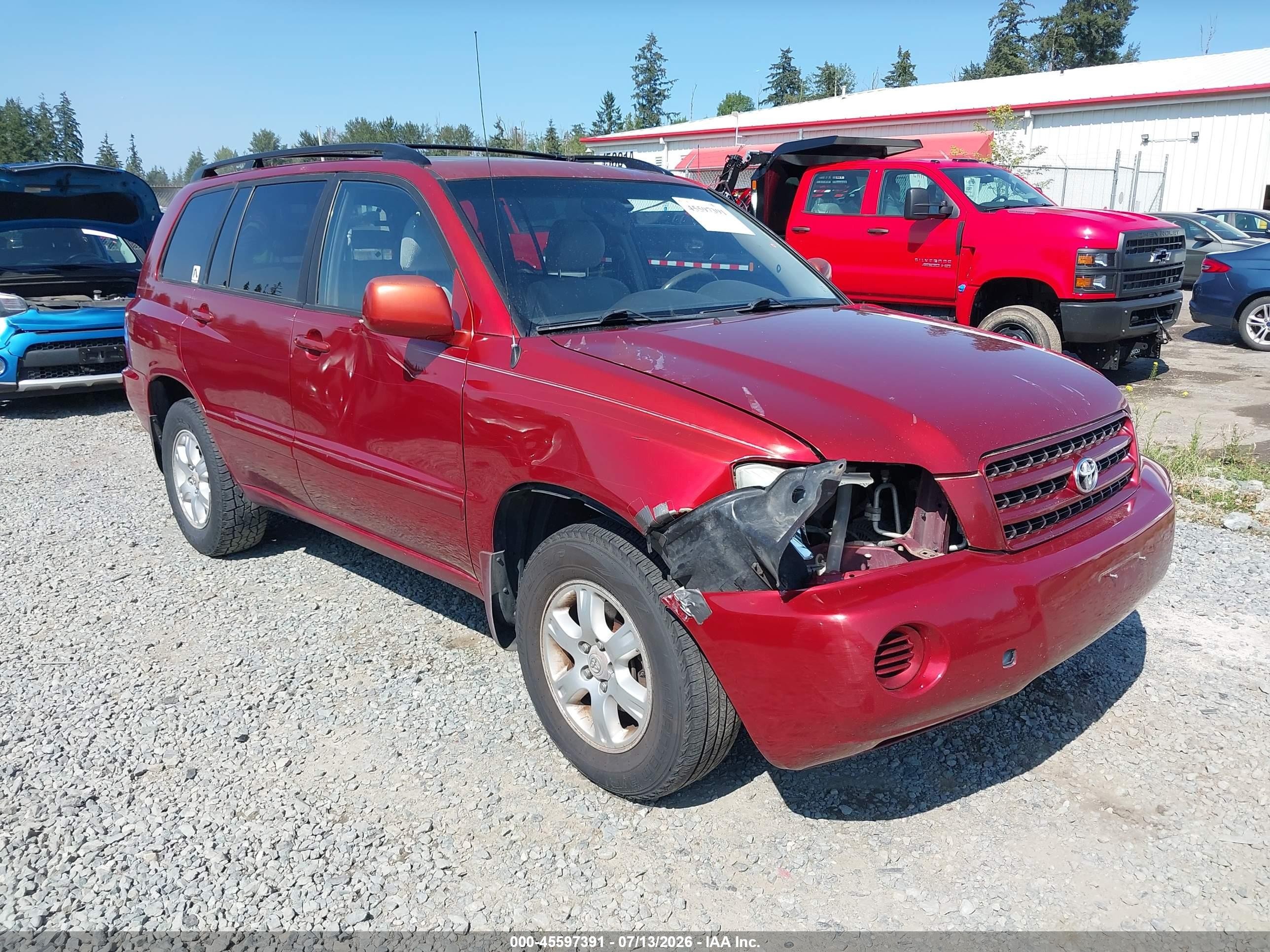 2003 Toyota Highlander V6 Red vin: JTEGF21A130075953