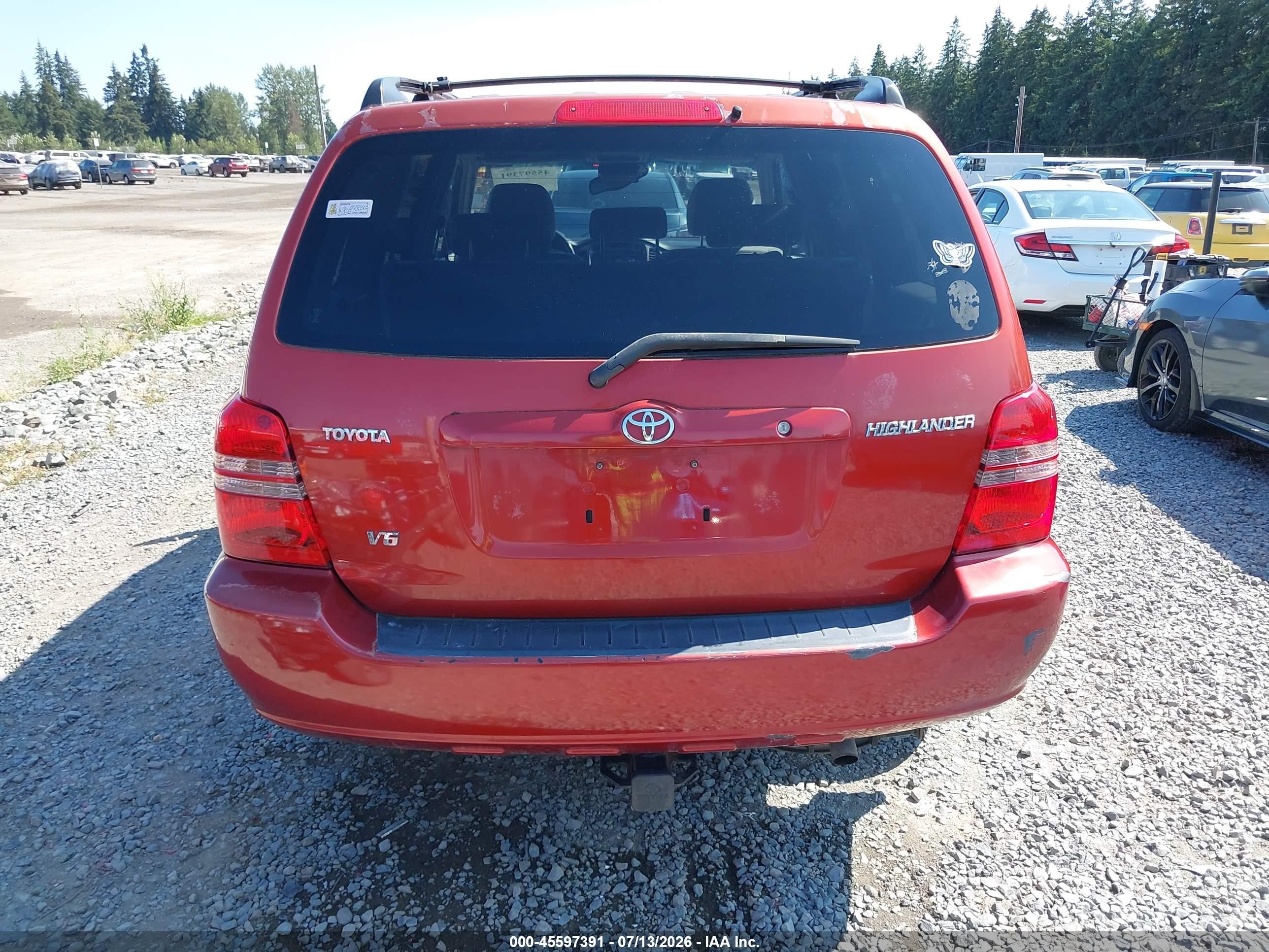 2003 Toyota Highlander V6 Red vin: JTEGF21A130075953