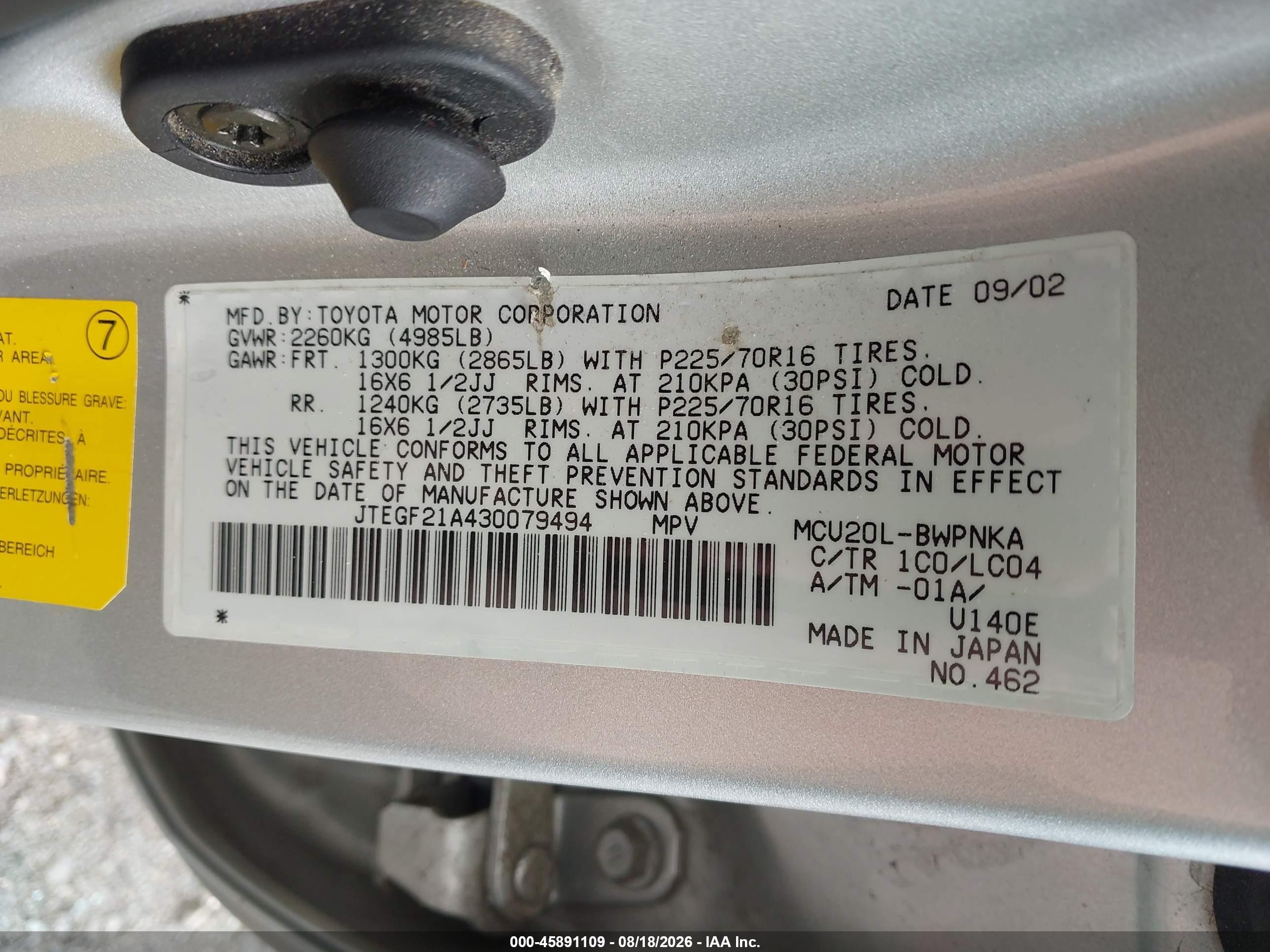 2003 Toyota Highlander Limited V6 Silver vin: JTEGF21A430079494