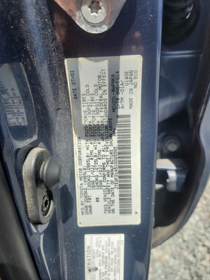 2001 Toyota Highlander Base Blue vin: JTEGF21A510025585
