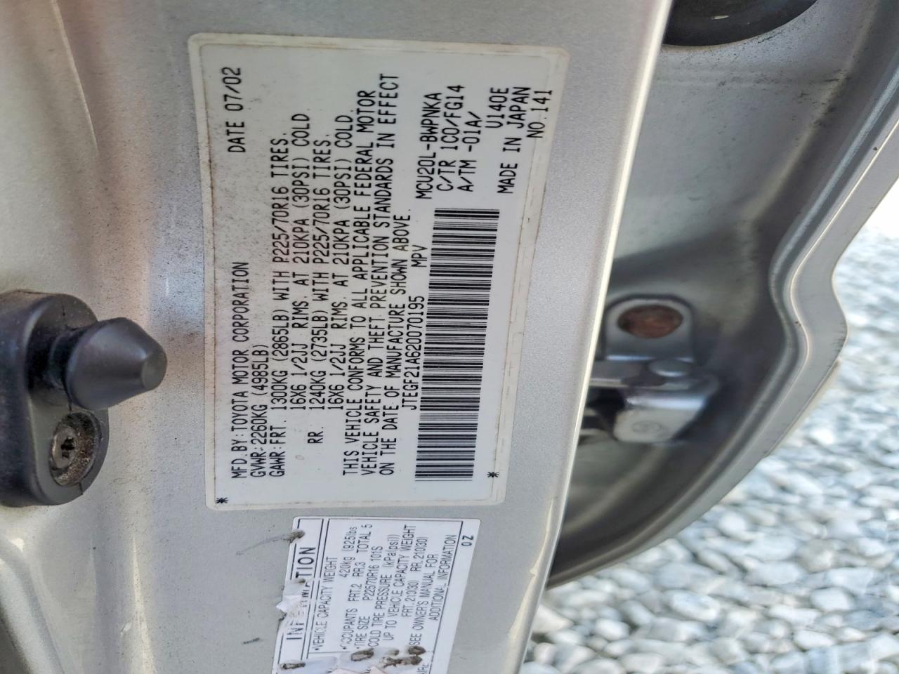 2002 Toyota Highlander Limited Gray vin: JTEGF21A620070195