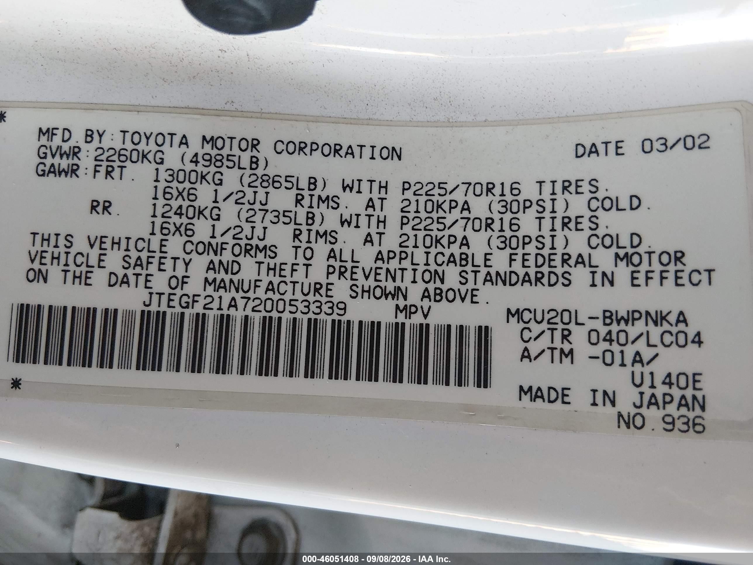 2002 Toyota Highlander Limited V6 White vin: JTEGF21A720053339