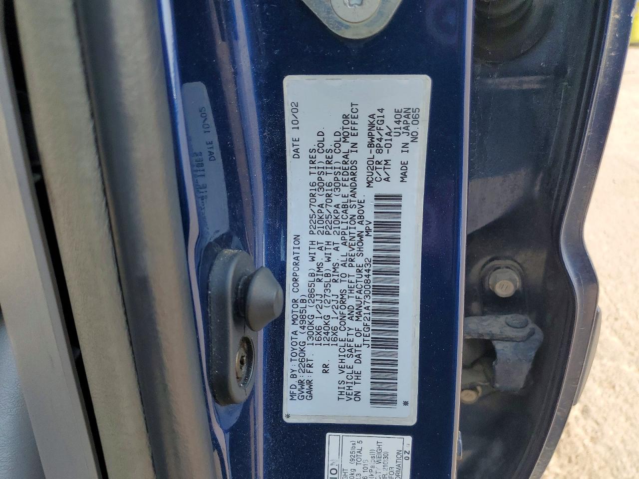 2003 Toyota Highlander Limited Blue vin: JTEGF21A730084432
