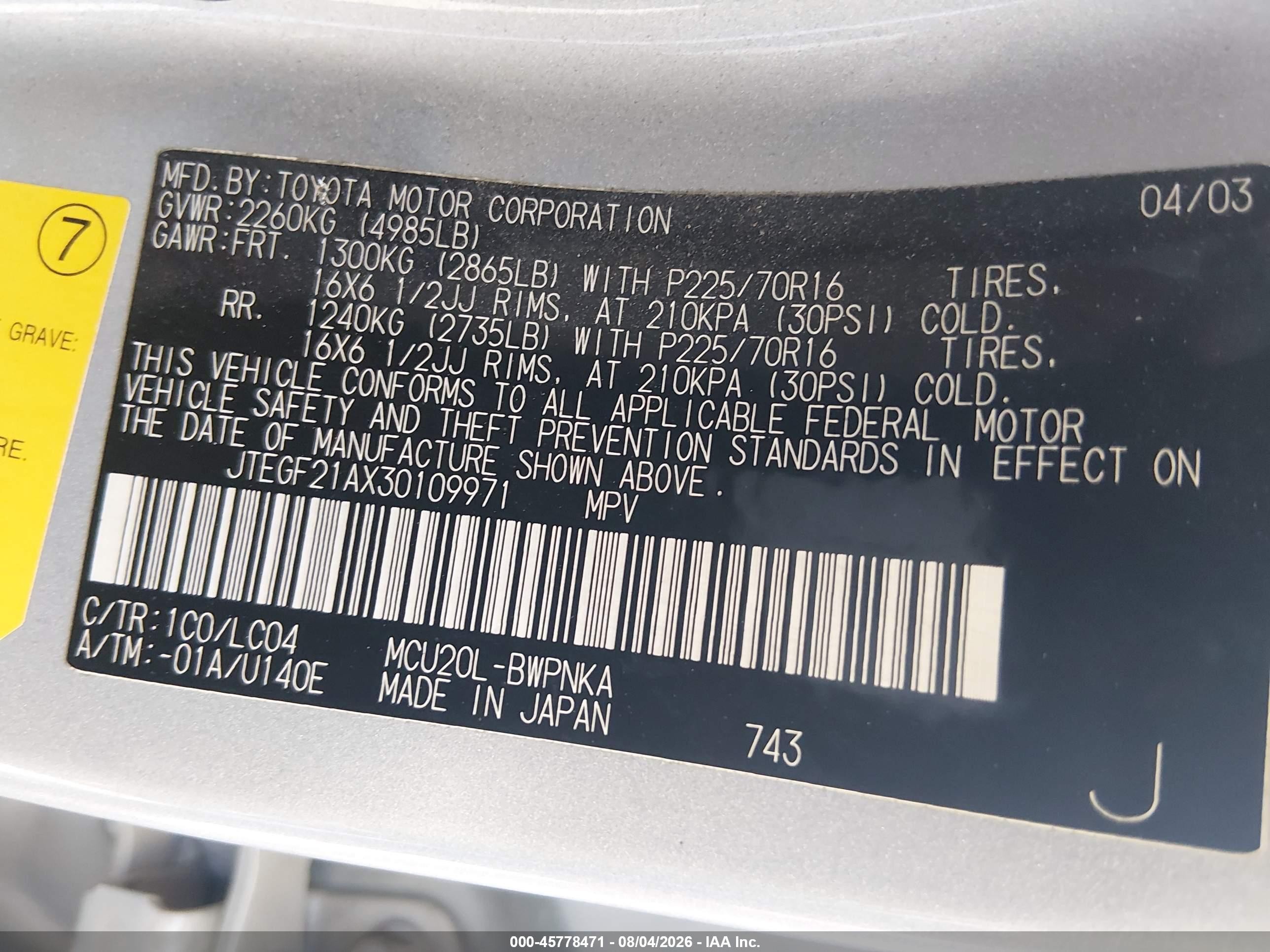 2003 Toyota Highlander Limited Silver vin: JTEGF21AX30109971