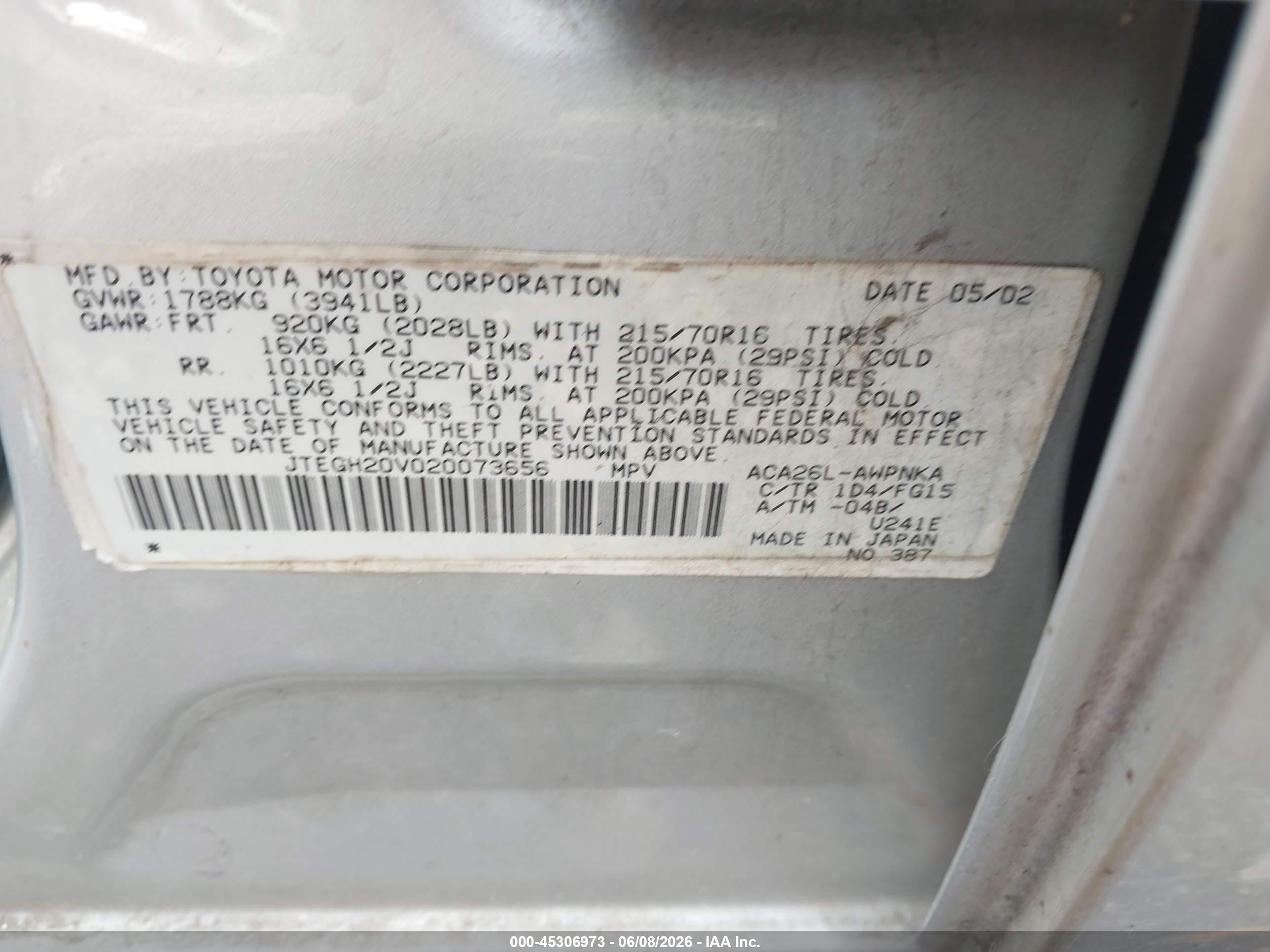 2002 Toyota Rav4   Silver vin: JTEGH20V020073656