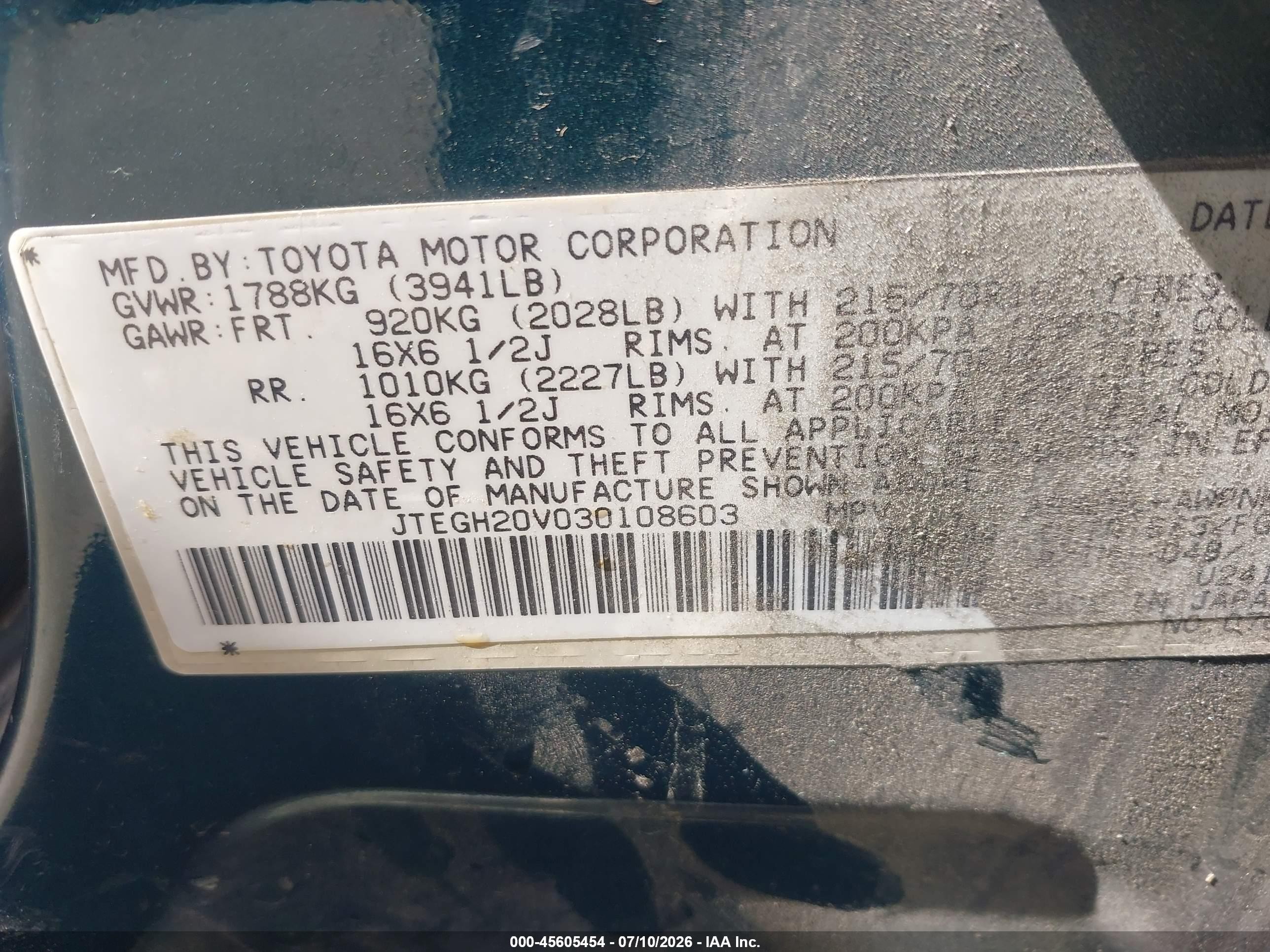 2003 Toyota Rav4   Green vin: JTEGH20V030108603