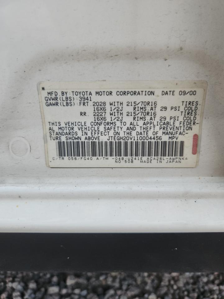 2001 Toyota Rav4 Base White vin: JTEGH20V110004456