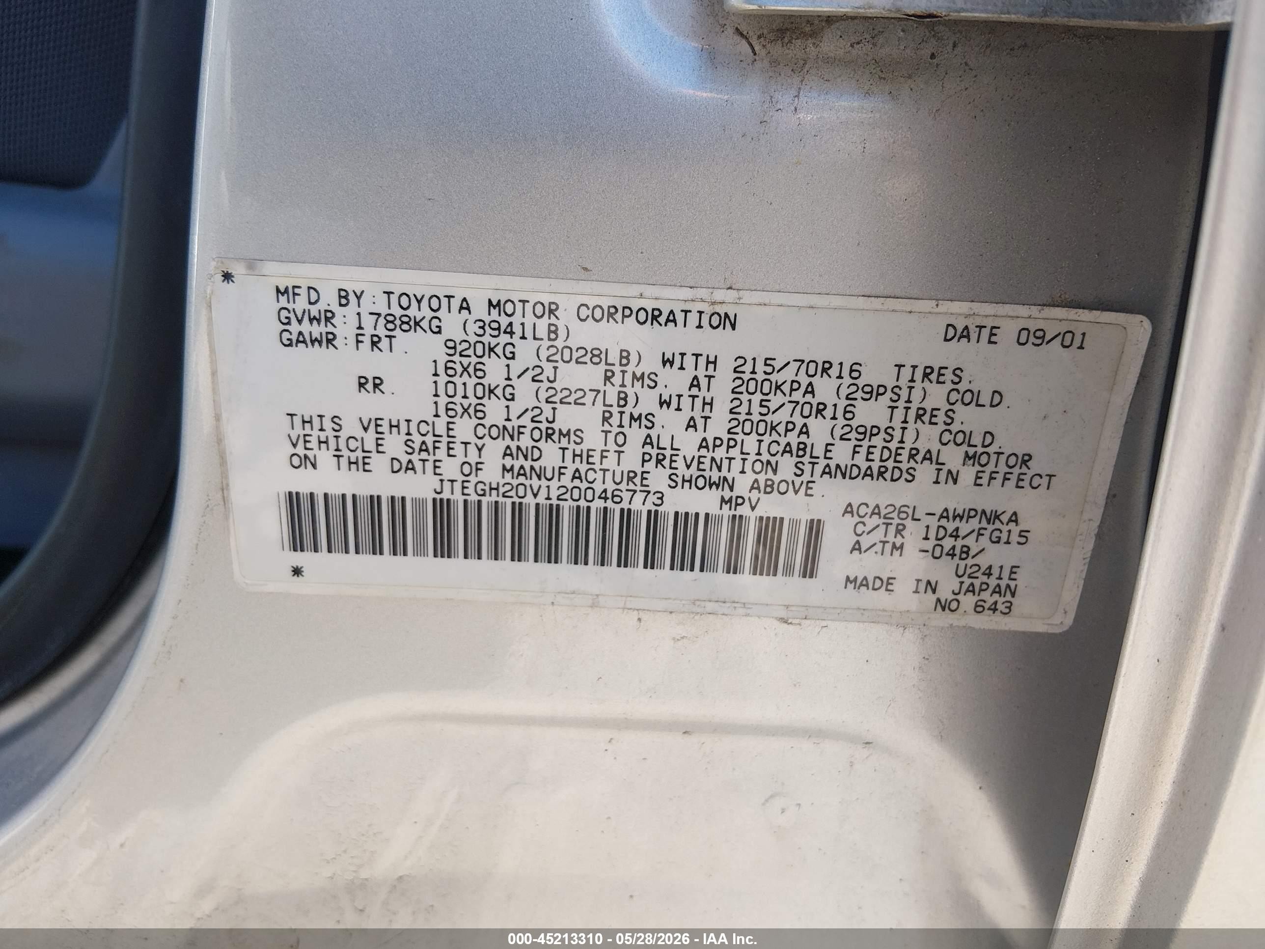 2002 Toyota Rav4   Silver vin: JTEGH20V120046773
