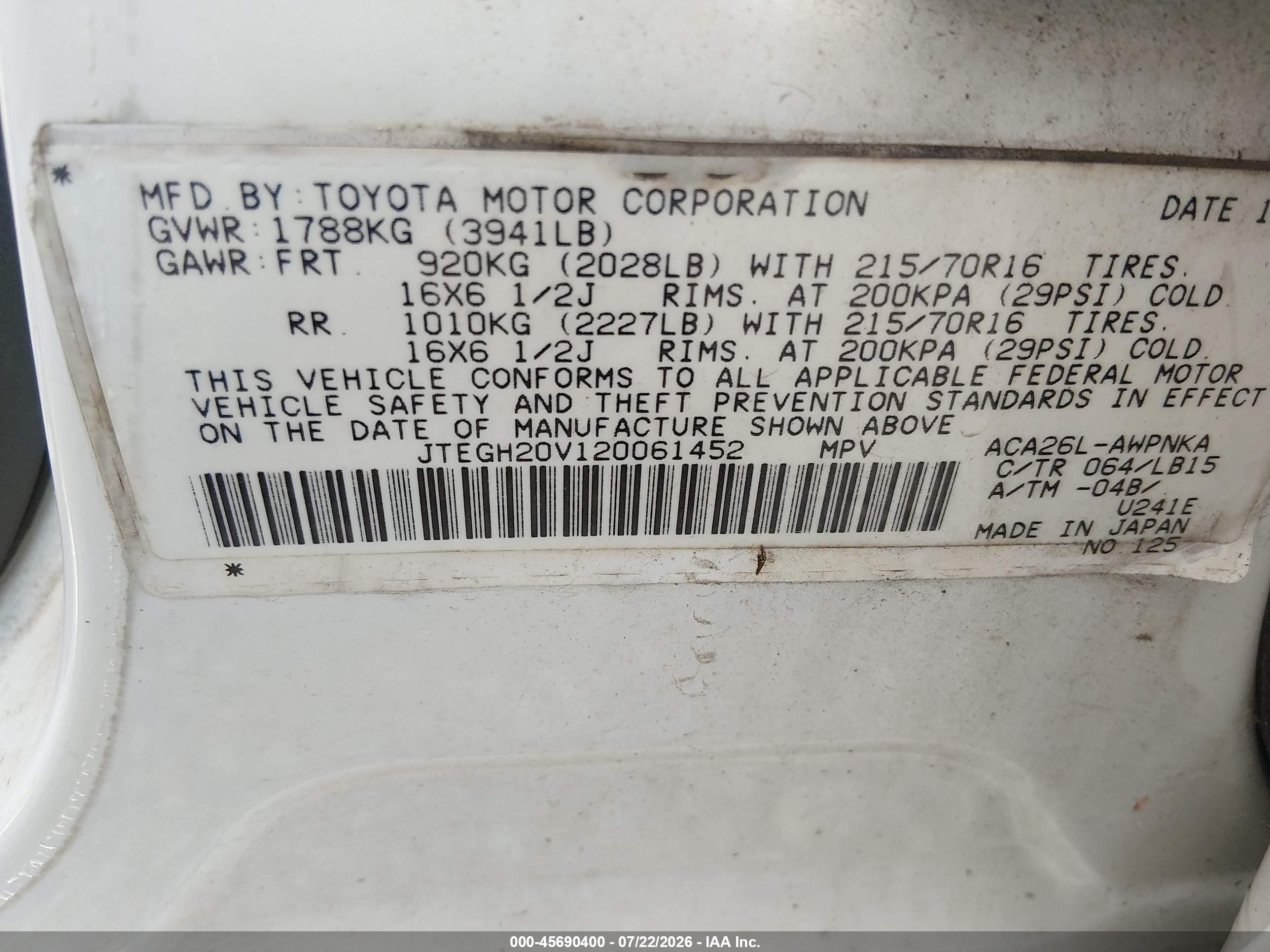 2002 Toyota Rav4   Белый vin: JTEGH20V120061452