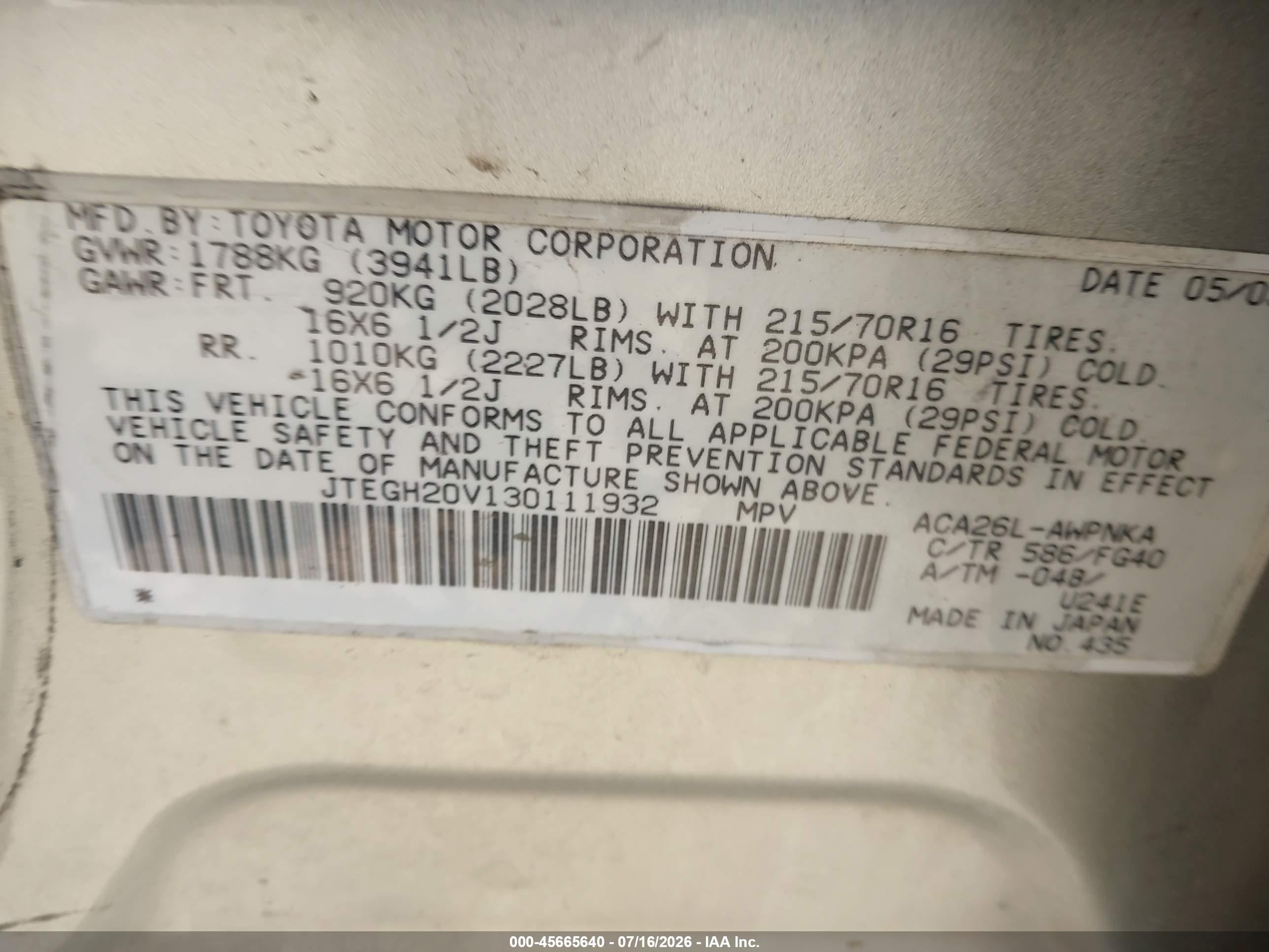 2003 Toyota Rav4   Gold vin: JTEGH20V130111932