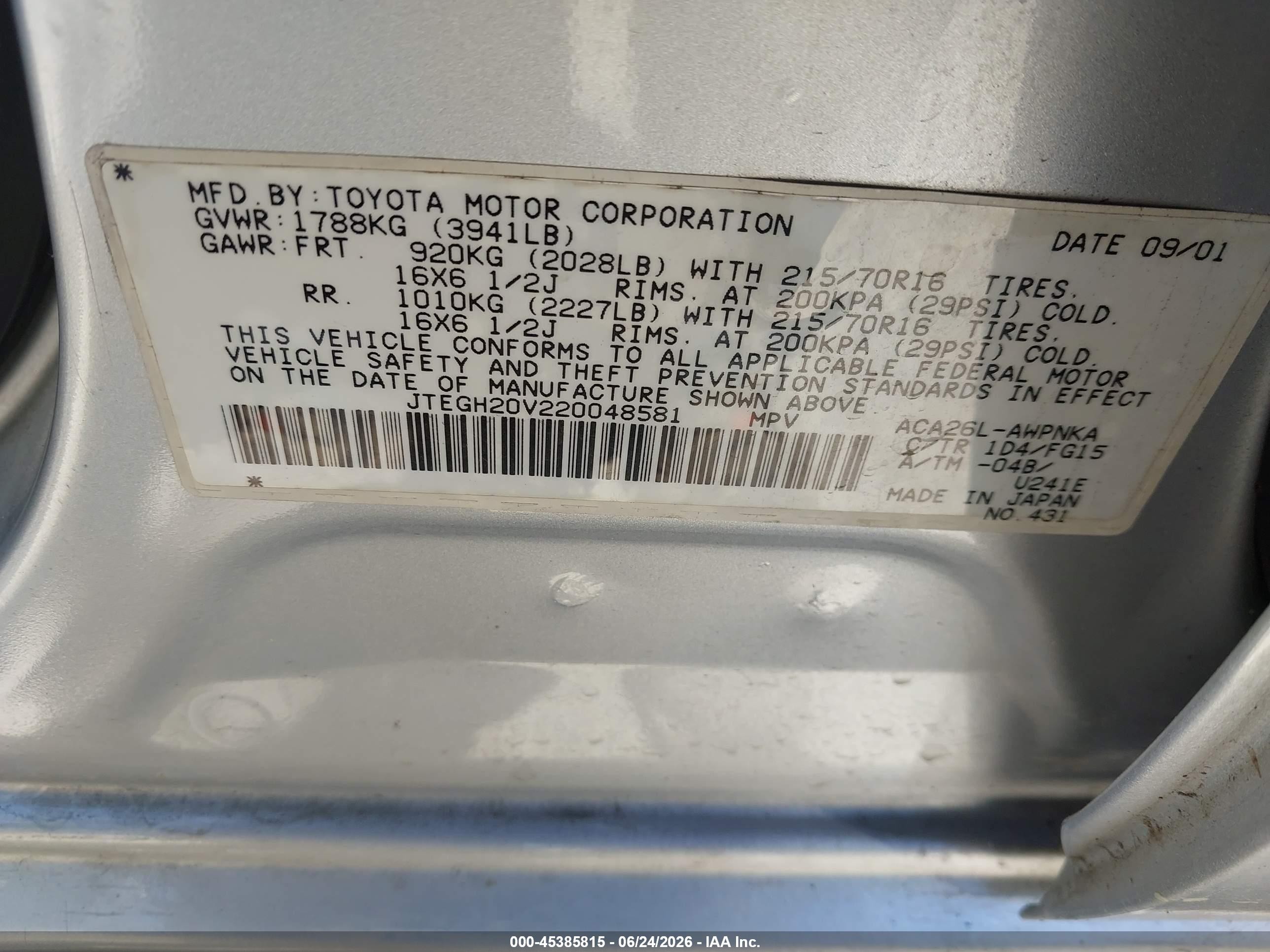 2002 Toyota Rav4   Silver vin: JTEGH20V220048581