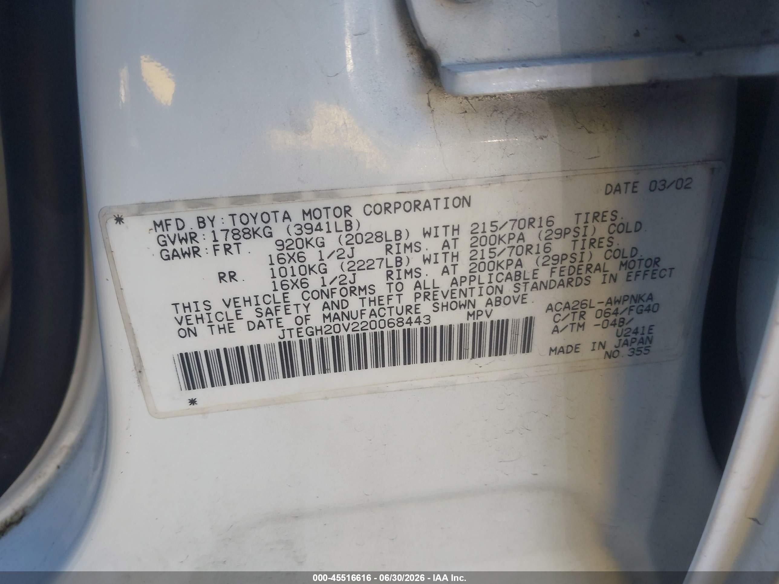 2002 Toyota Rav4 White vin: JTEGH20V220068443
