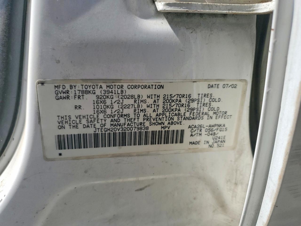 2002 Toyota Rav4 Base Белый vin: JTEGH20V320079838