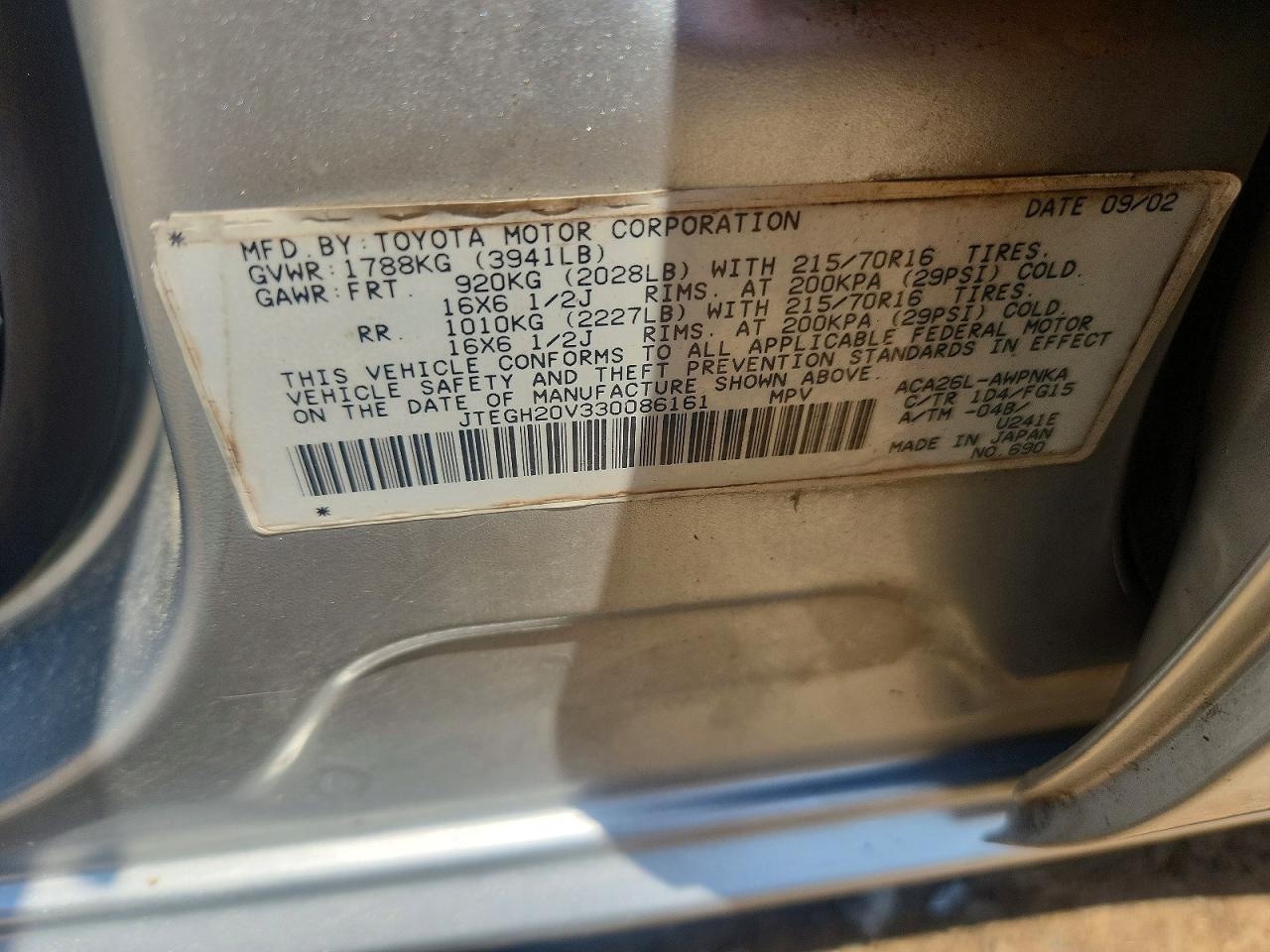 2003 Toyota Rav4 Base Silver vin: JTEGH20V330086161