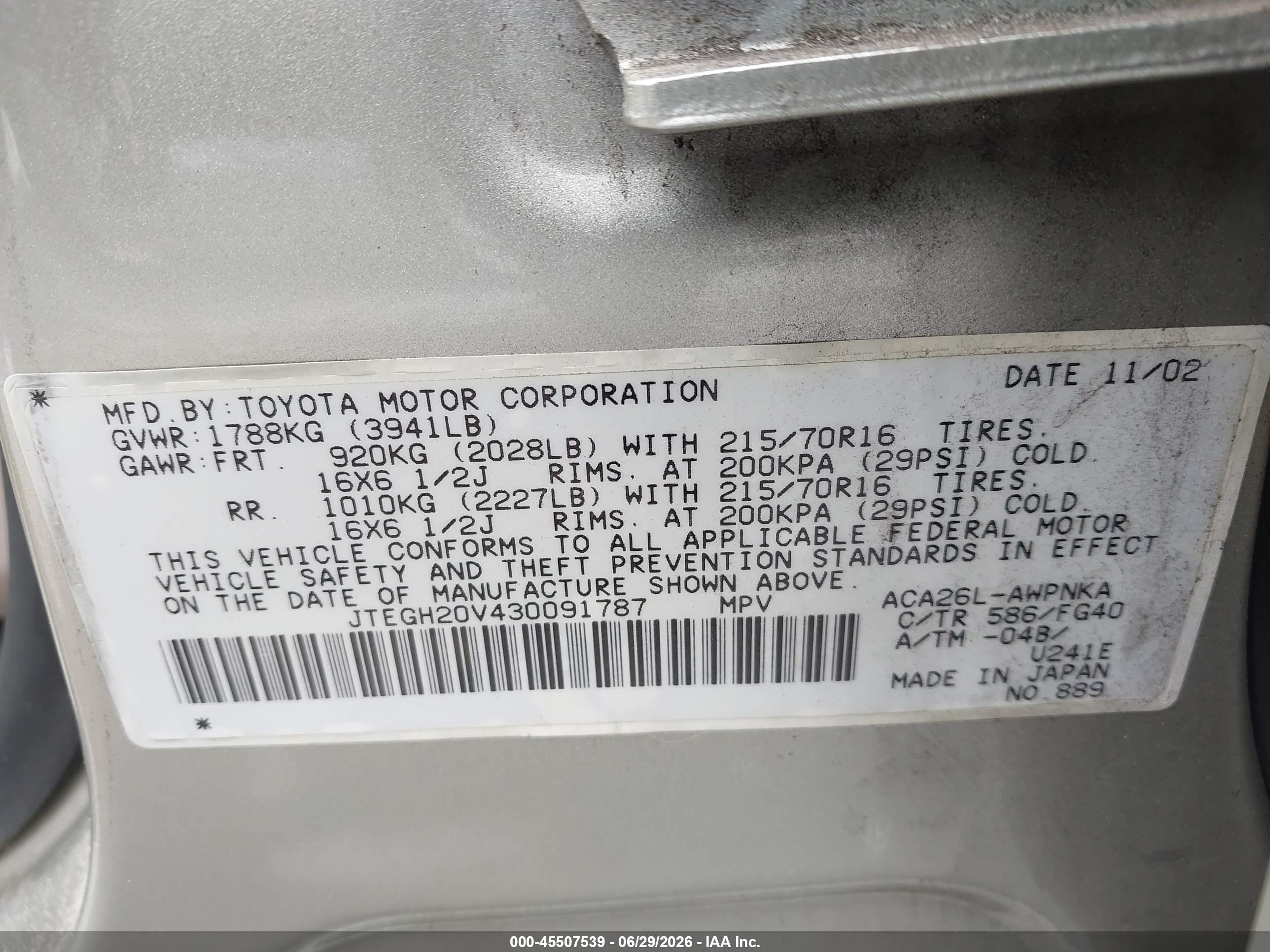 2003 Toyota Rav4   Silver vin: JTEGH20V430091787