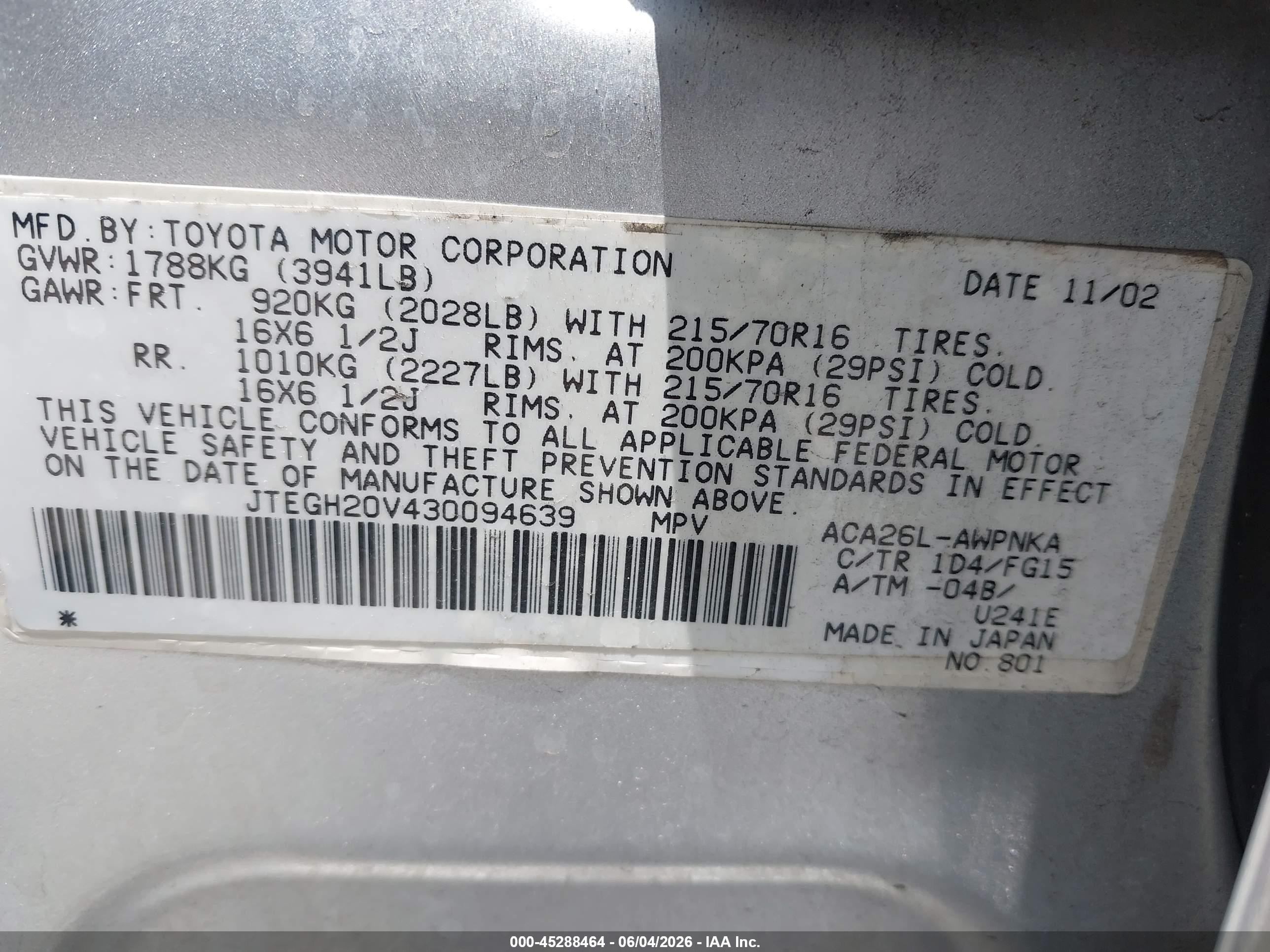 2003 Toyota Rav4   Silver vin: JTEGH20V430094639