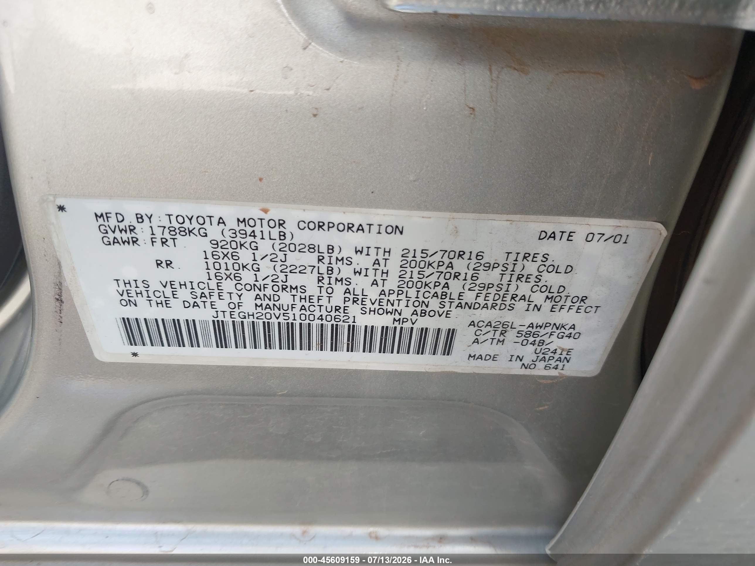 2001 Toyota Rav4 Silver vin: JTEGH20V510040621