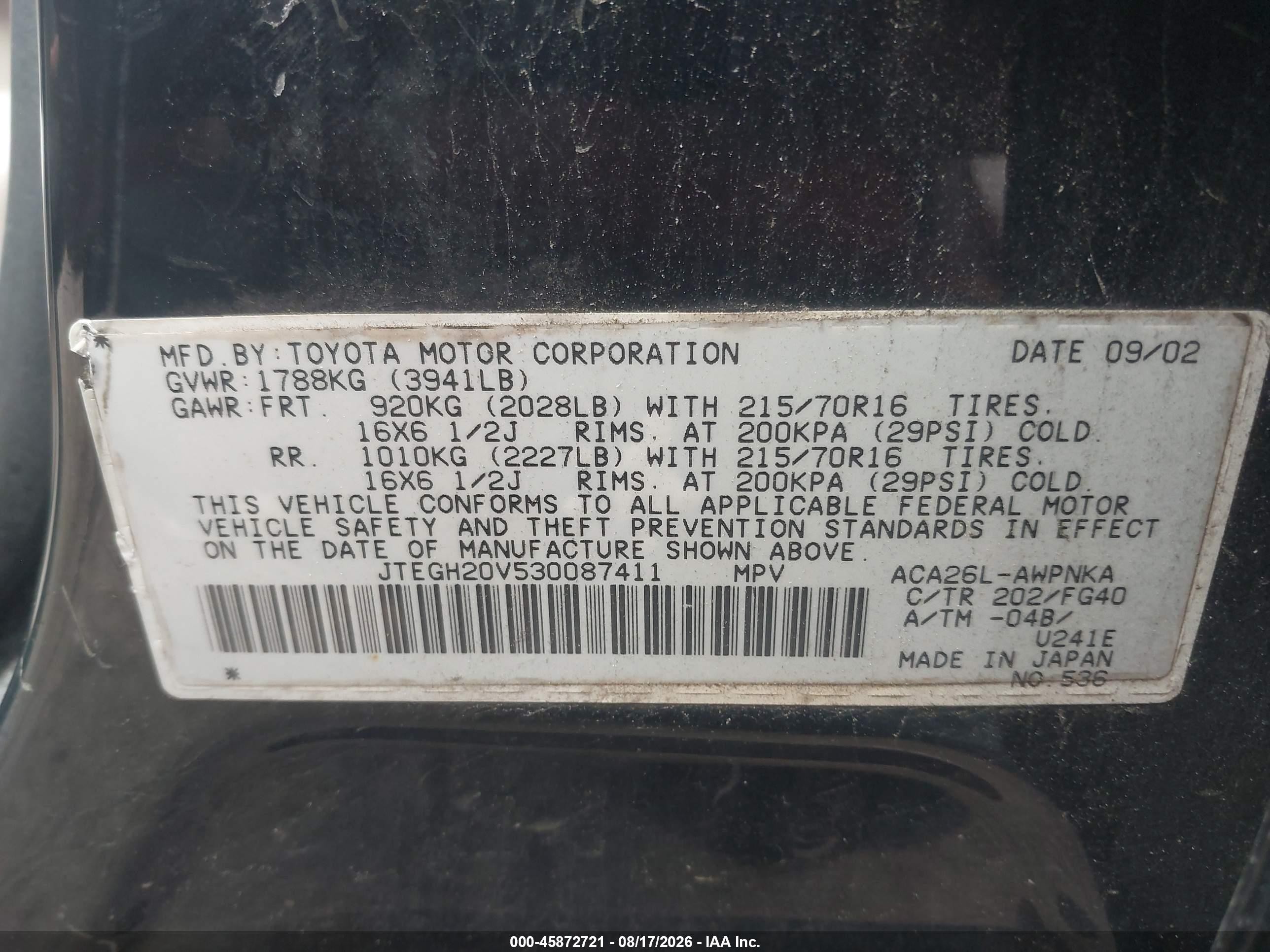 2003 Toyota Rav4   Black vin: JTEGH20V530087411