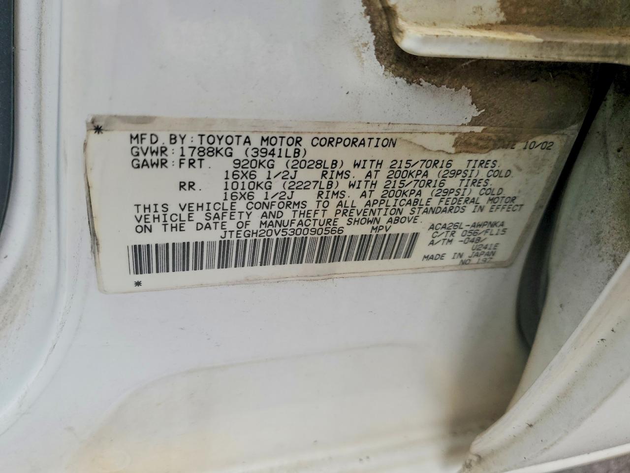2003 Toyota Rav4 Base White vin: JTEGH20V530090566