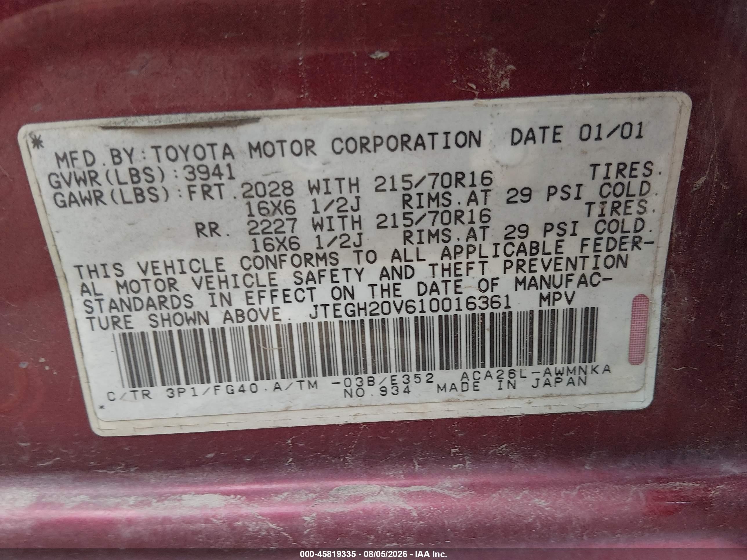 2001 Toyota Rav4 Base (m5) Orange vin: JTEGH20V610016361