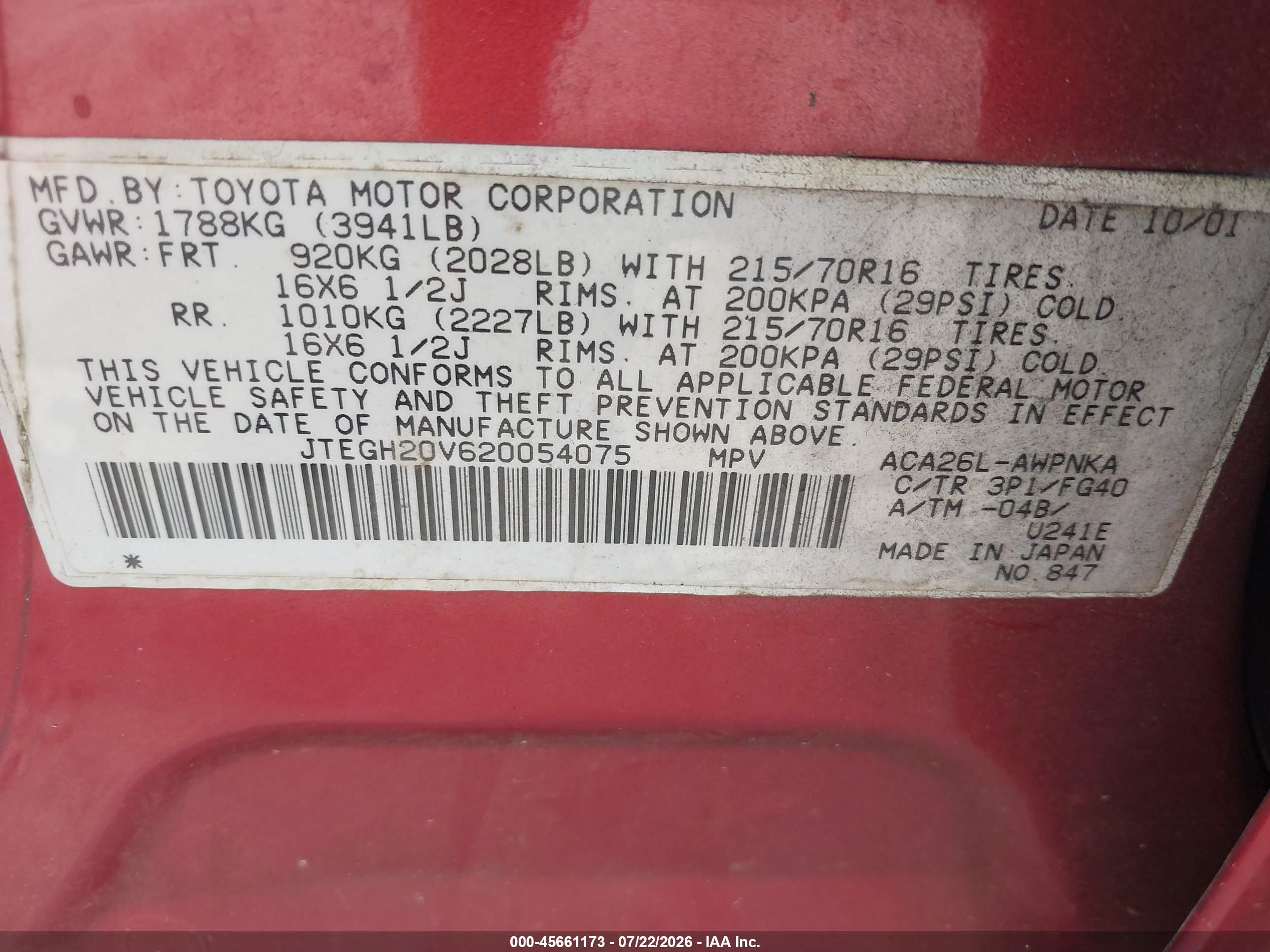 2002 Toyota Rav4   Red vin: JTEGH20V620054075