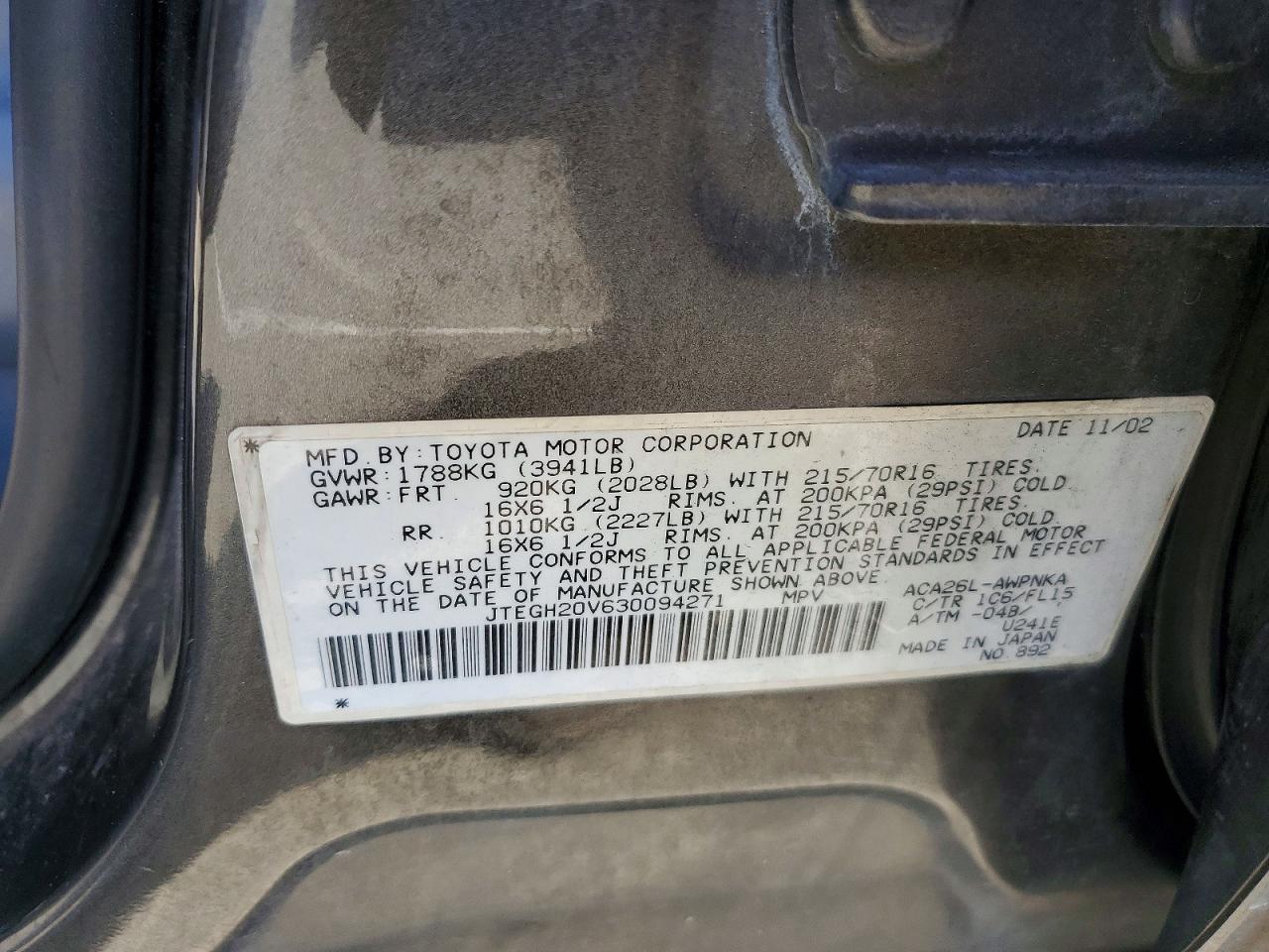 2003 Toyota Rav4 Base Charcoal vin: JTEGH20V630094271