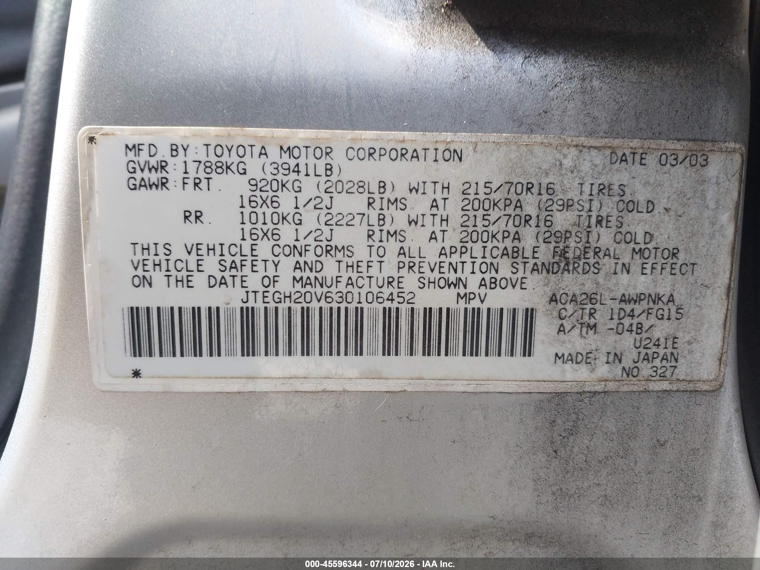 2003 Toyota Rav4   Silver vin: JTEGH20V630106452