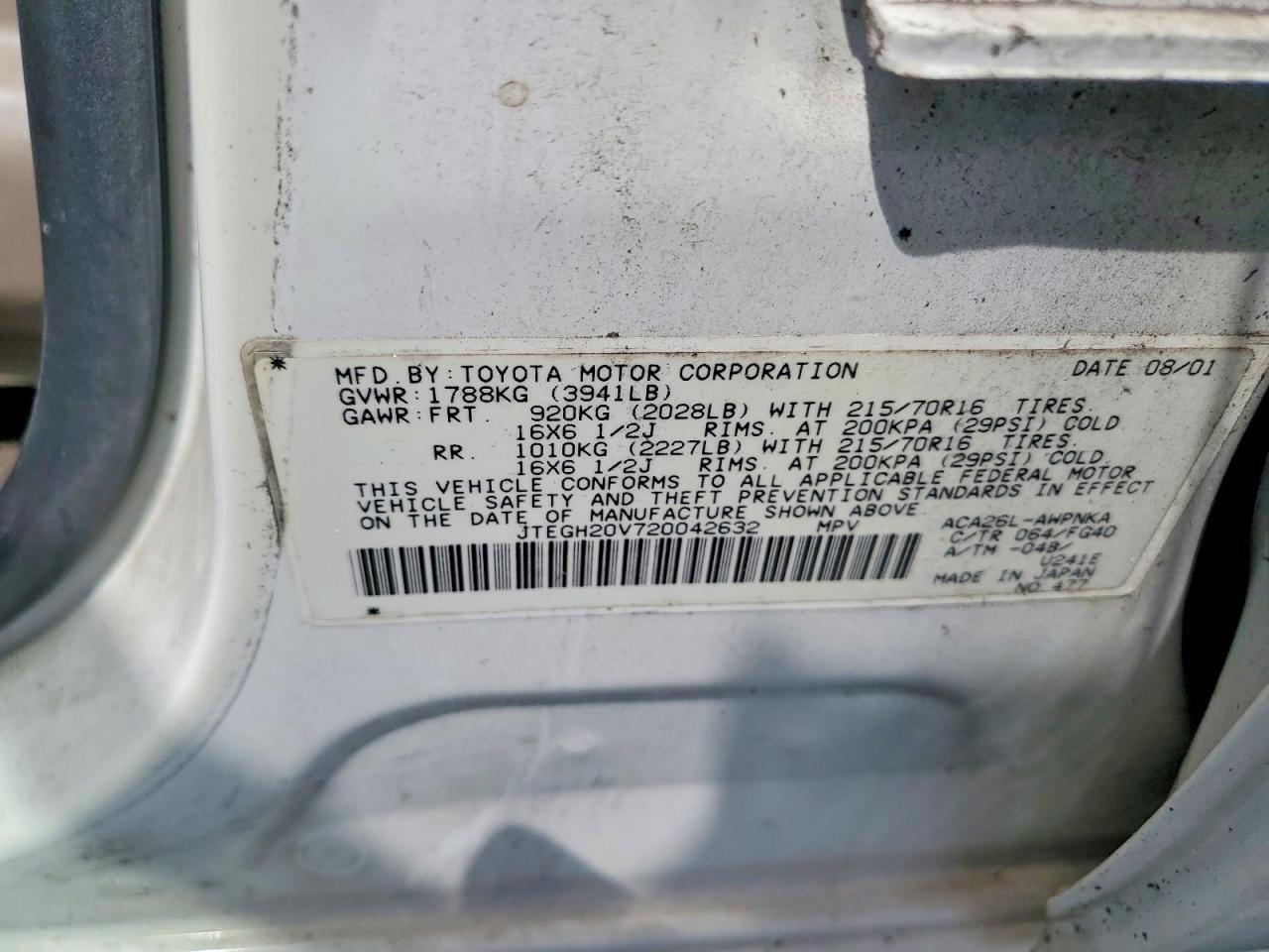 2002 Toyota Rav4 Base Белый vin: JTEGH20V720042632