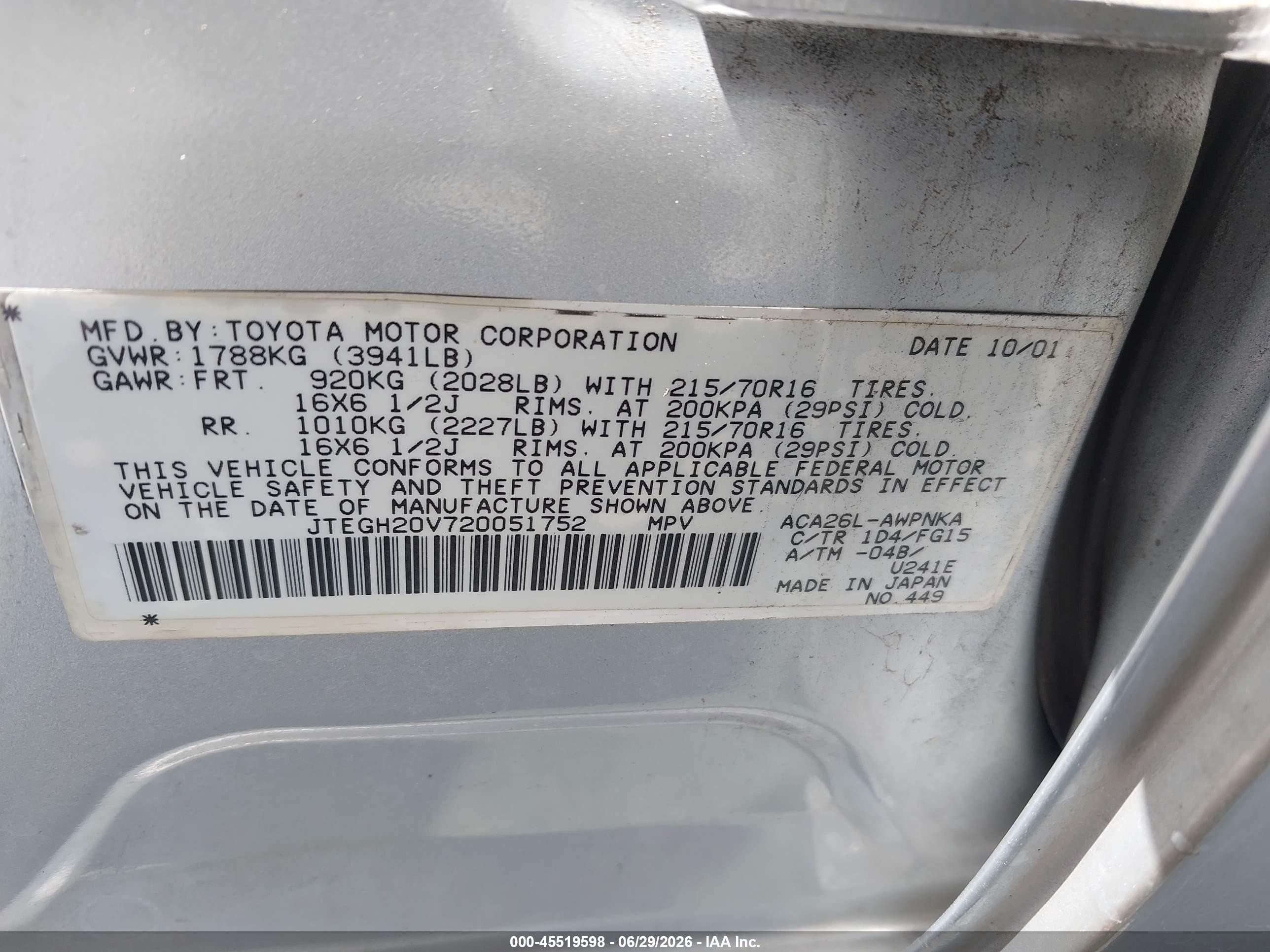 2002 Toyota Rav4   Silver vin: JTEGH20V720051752