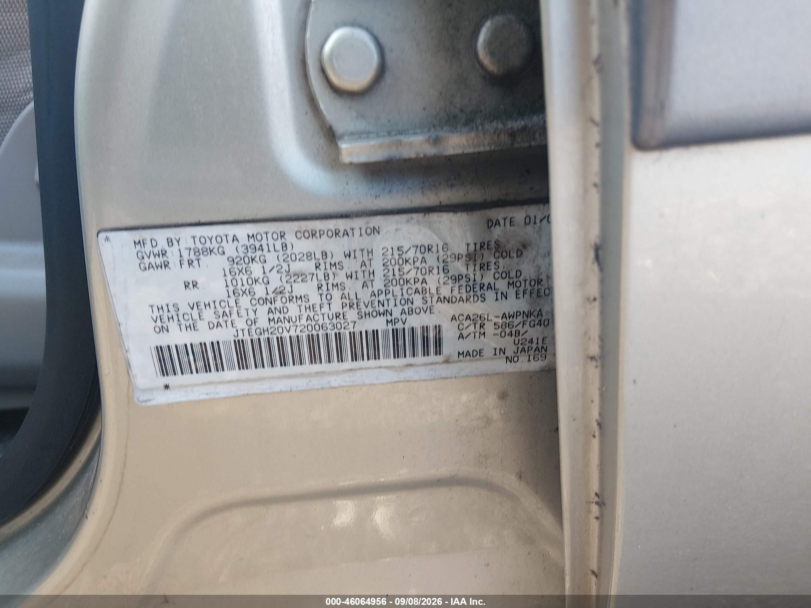 2002 Toyota Rav4   Gold vin: JTEGH20V720063027