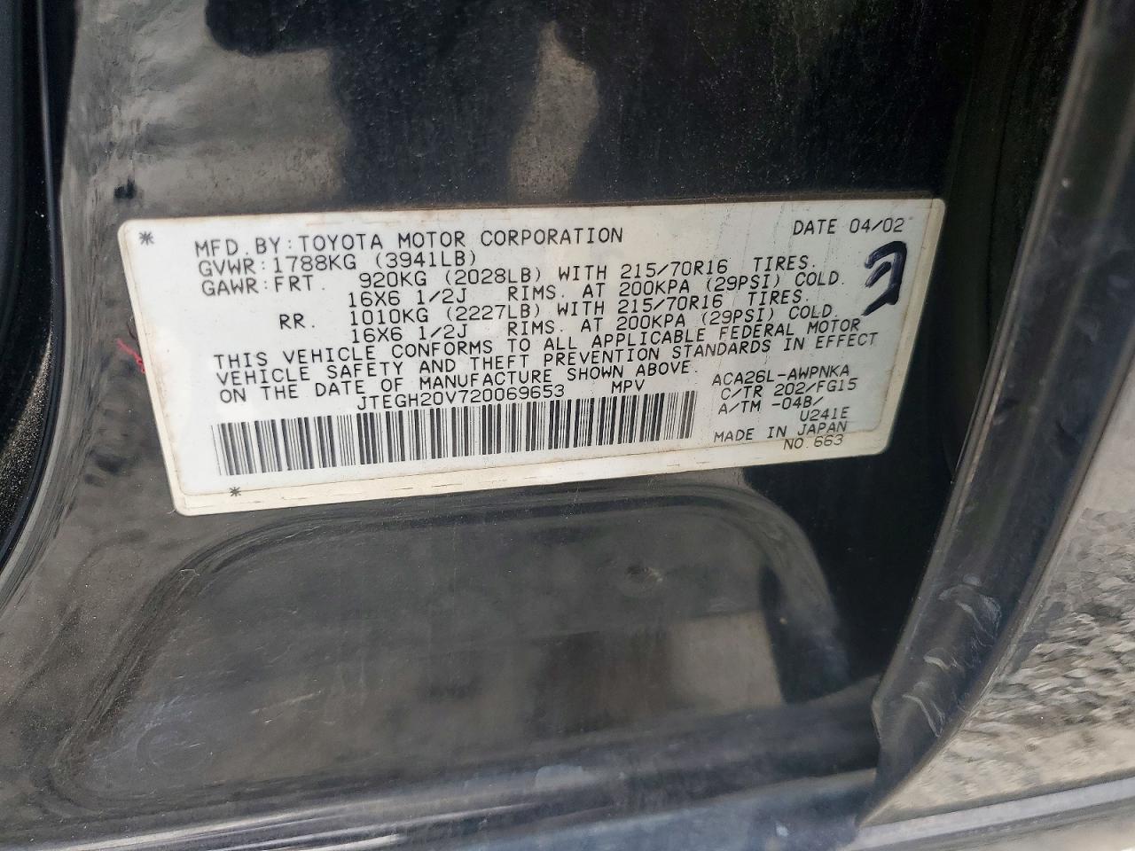 2002 Toyota Rav4 Base Black vin: JTEGH20V720069653