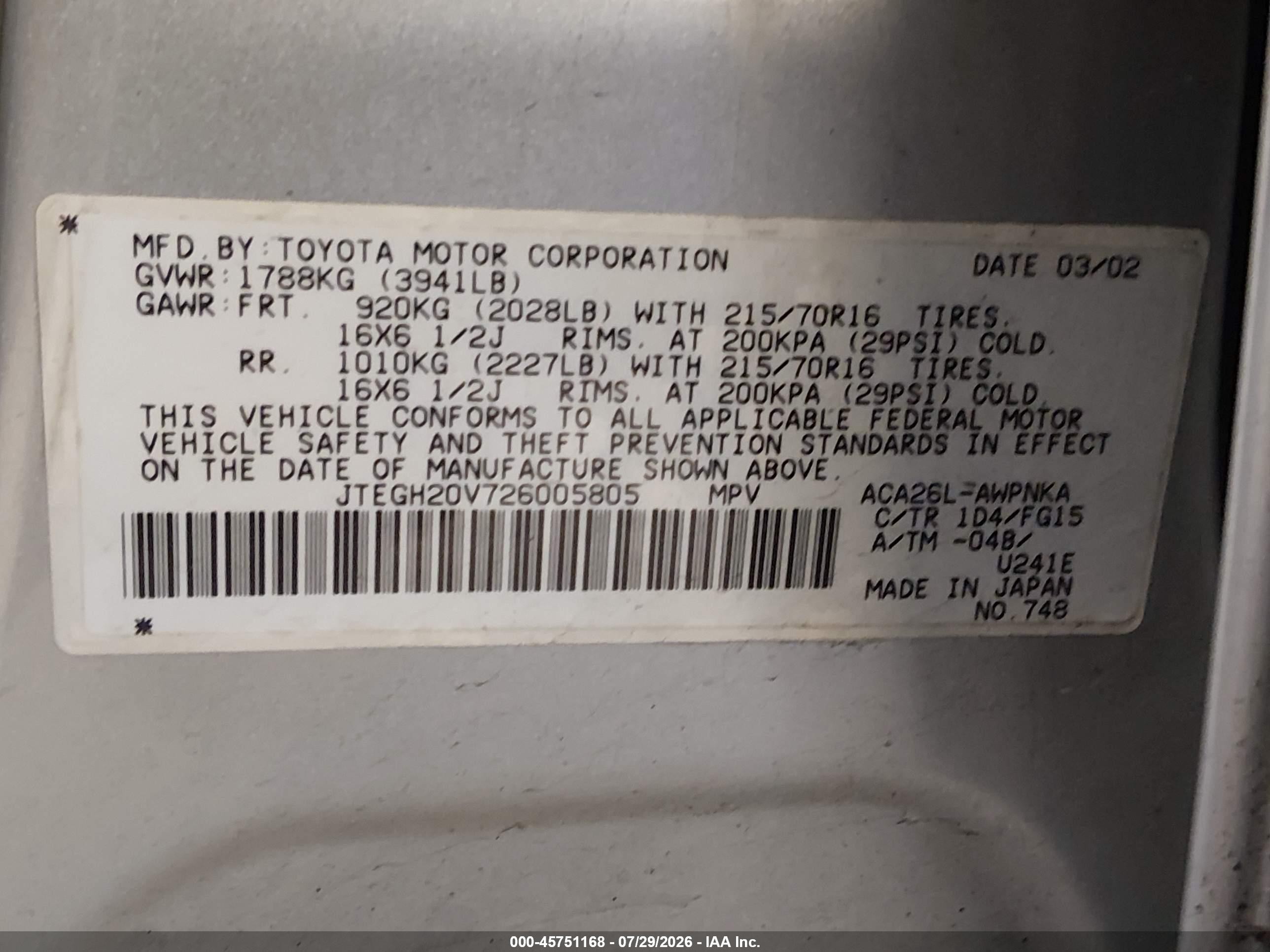 2002 Toyota Rav4   Silver vin: JTEGH20V726005805