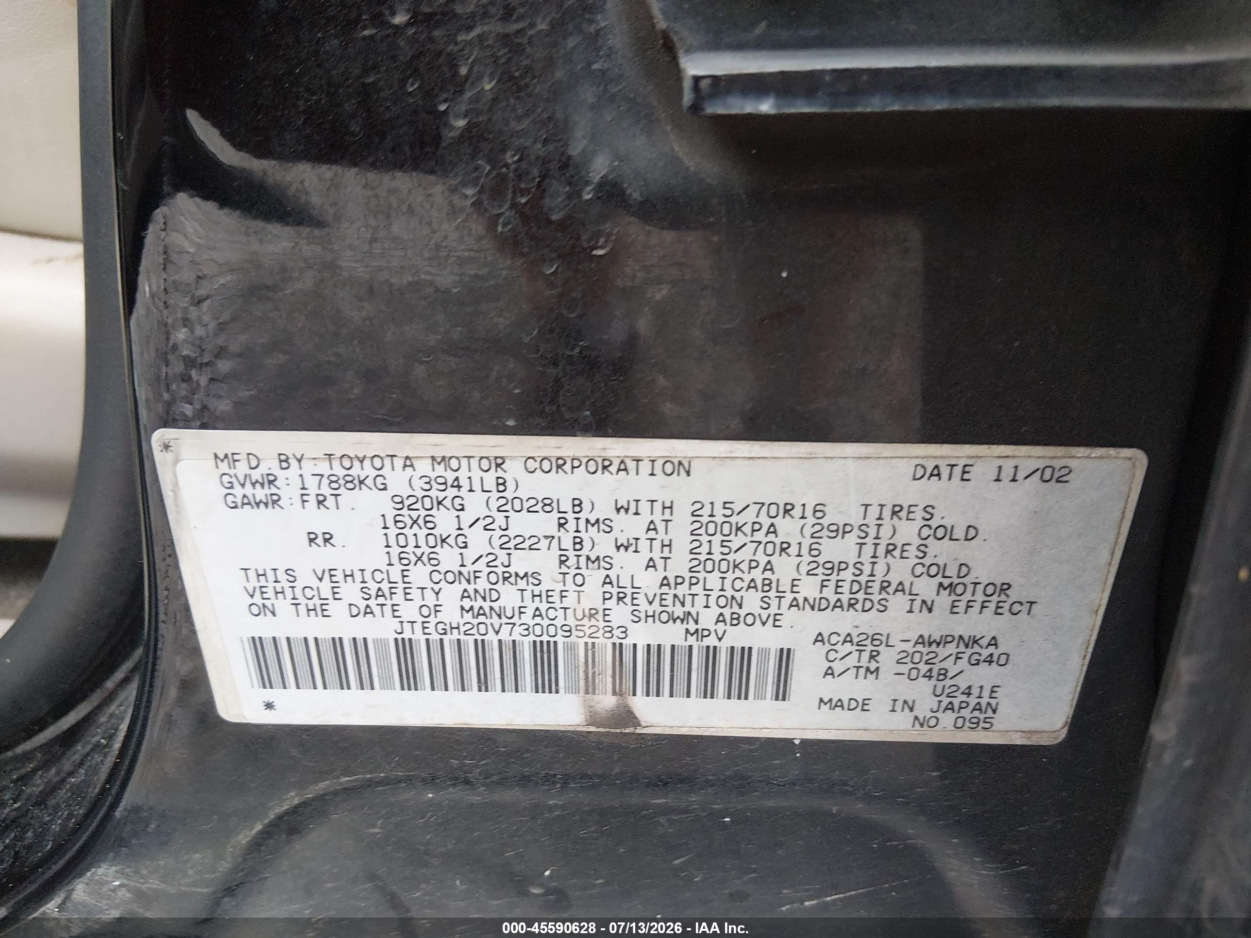 2003 Toyota Rav4   Черный vin: JTEGH20V730095283