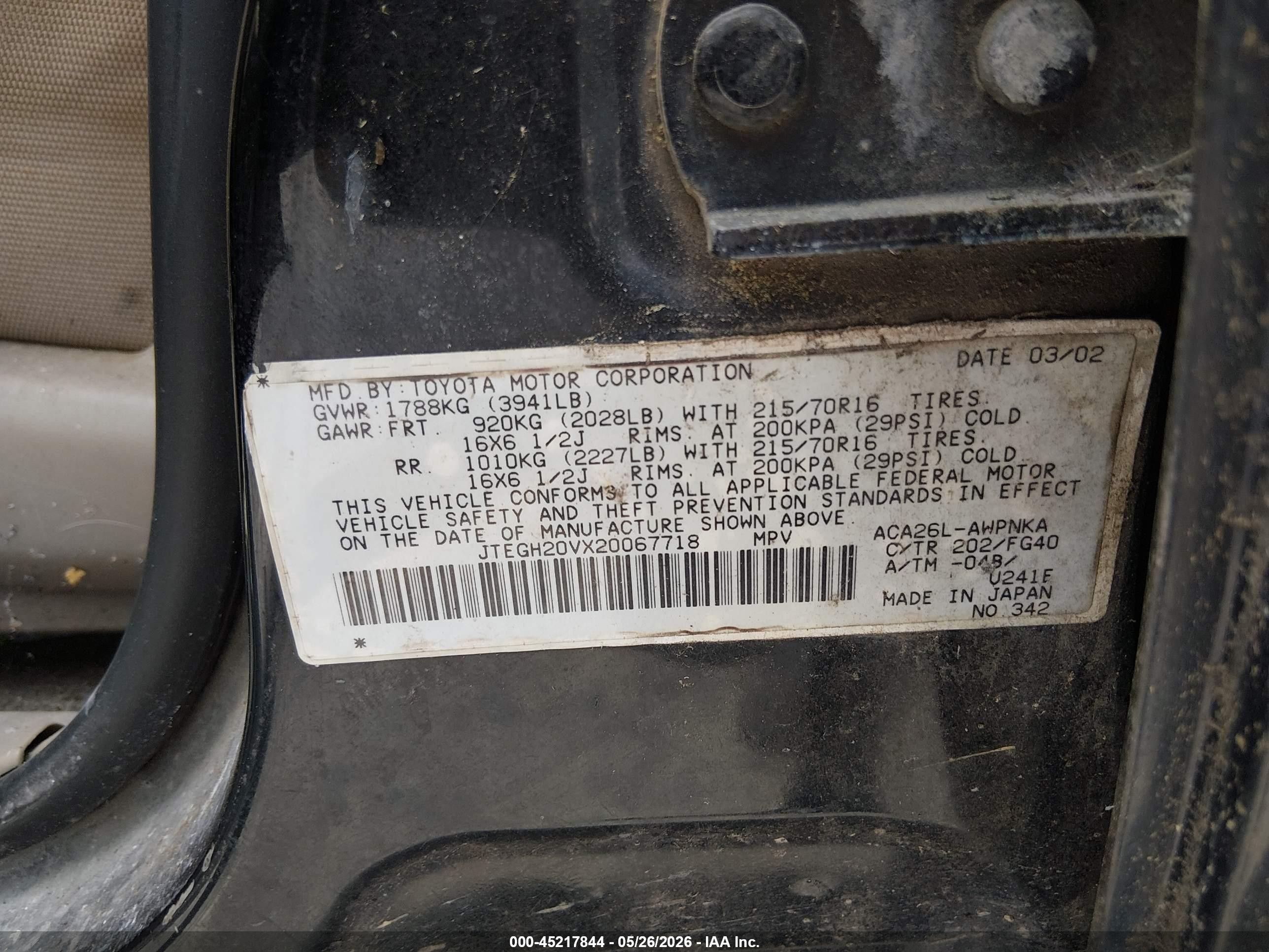 2002 Toyota Rav4   Black vin: JTEGH20VX20067718