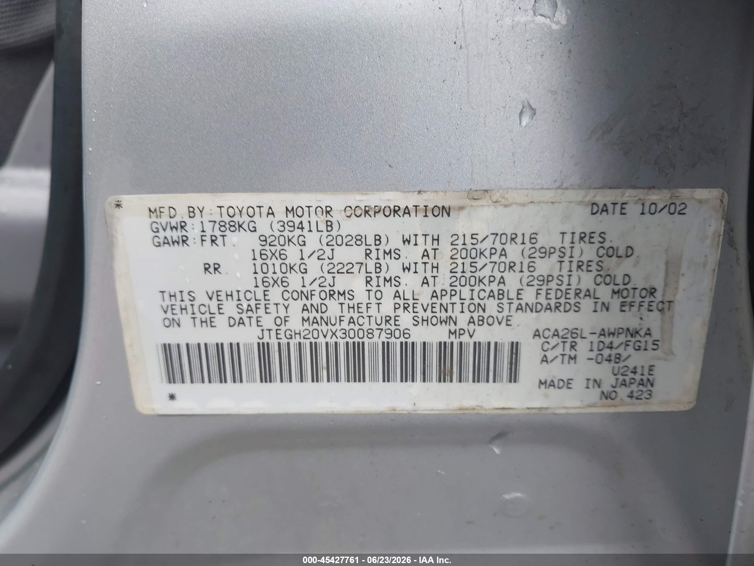 2003 Toyota Rav4   Silver vin: JTEGH20VX30087906