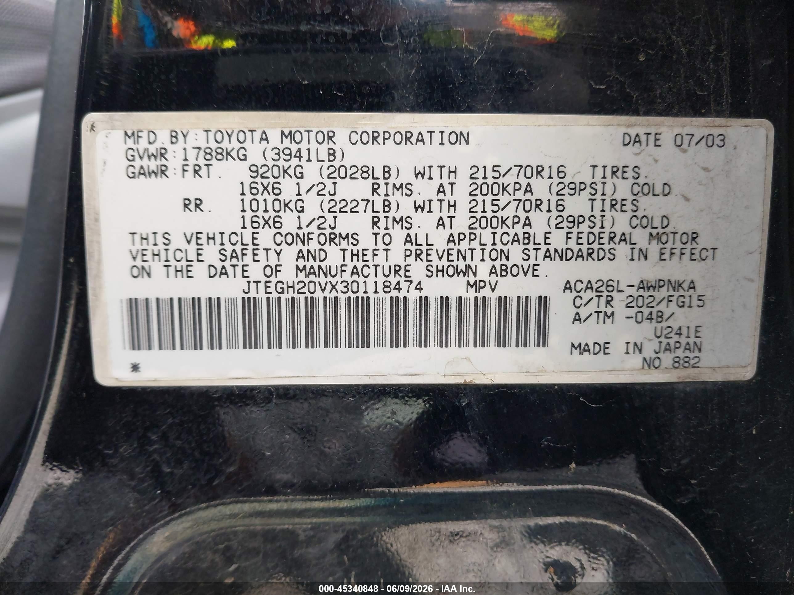 2003 Toyota Rav4 Black vin: JTEGH20VX30118474