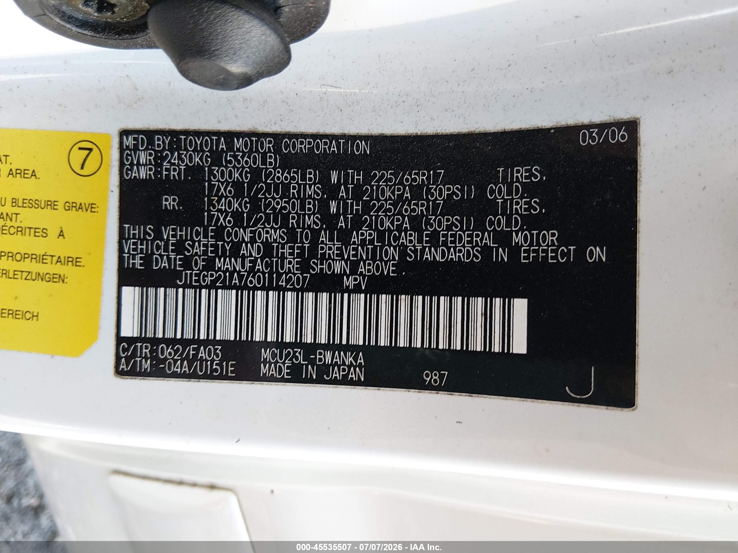 2006 Toyota Highlander Sport V6 White vin: JTEGP21A760114207