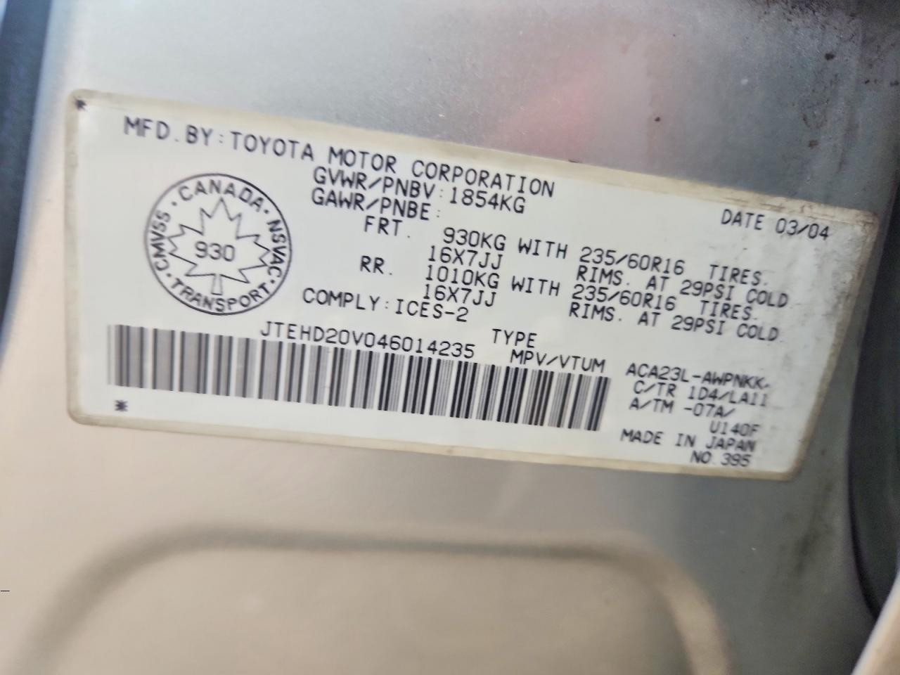 2004 Toyota Rav4 Base Silver vin: JTEHD20V046014235
