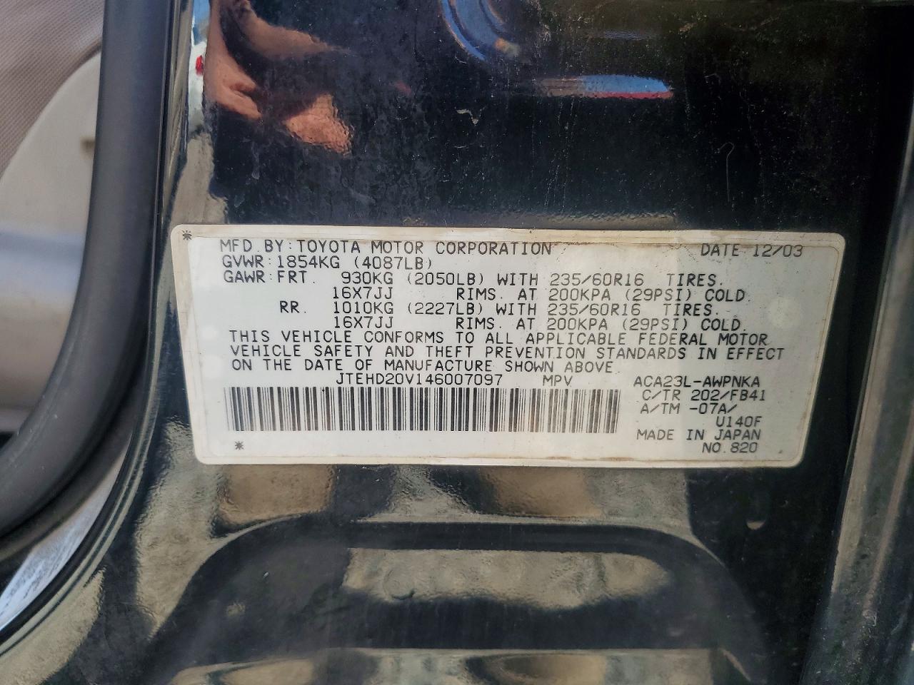 2004 Toyota Rav4 Base Black vin: JTEHD20V146007097