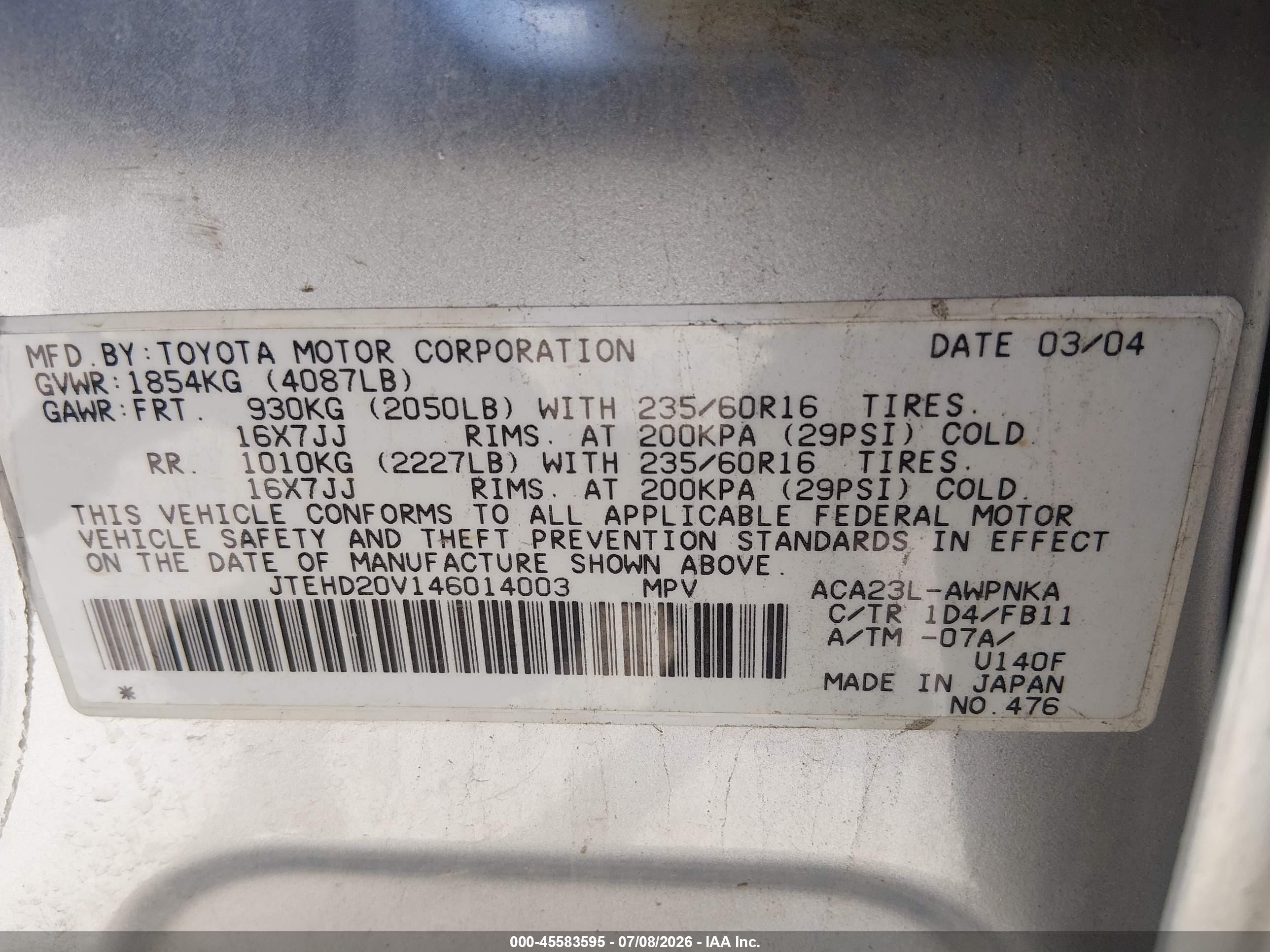 2004 Toyota Rav4   Silver vin: JTEHD20V146014003